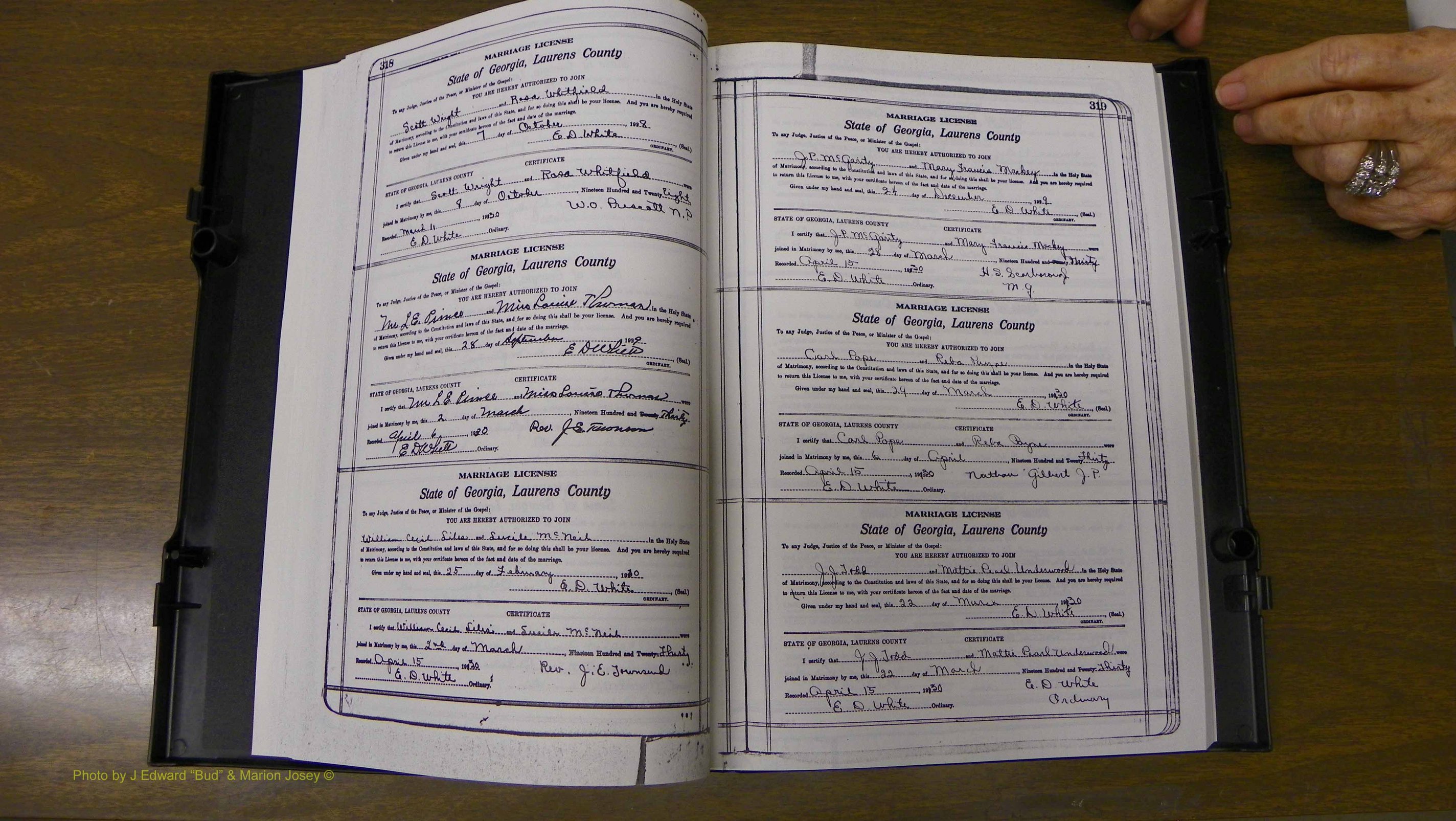 Laurens Co, GA, Marriages Book S, 1924 - 1934, White, P 318-319.JPG