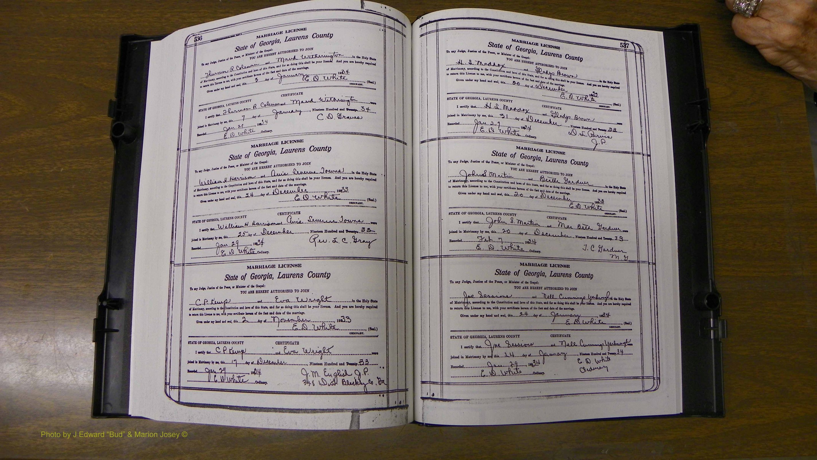 Laurens Co, GA, Marriages Book S, 1924 - 1934, White, P 536-537.JPG