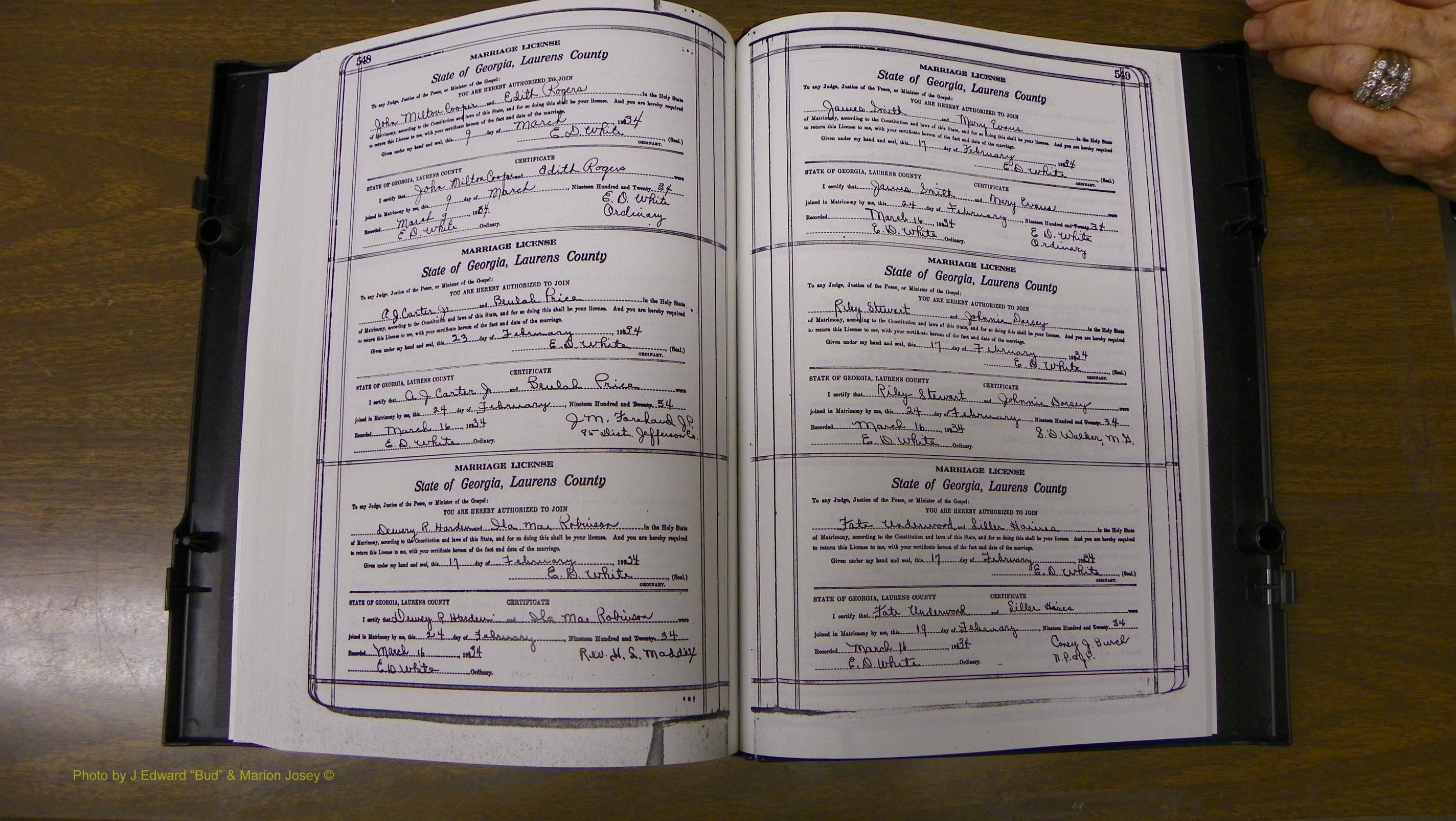 Laurens Co, GA, Marriages Book S, 1924 - 1934, White, P 548-549.JPG