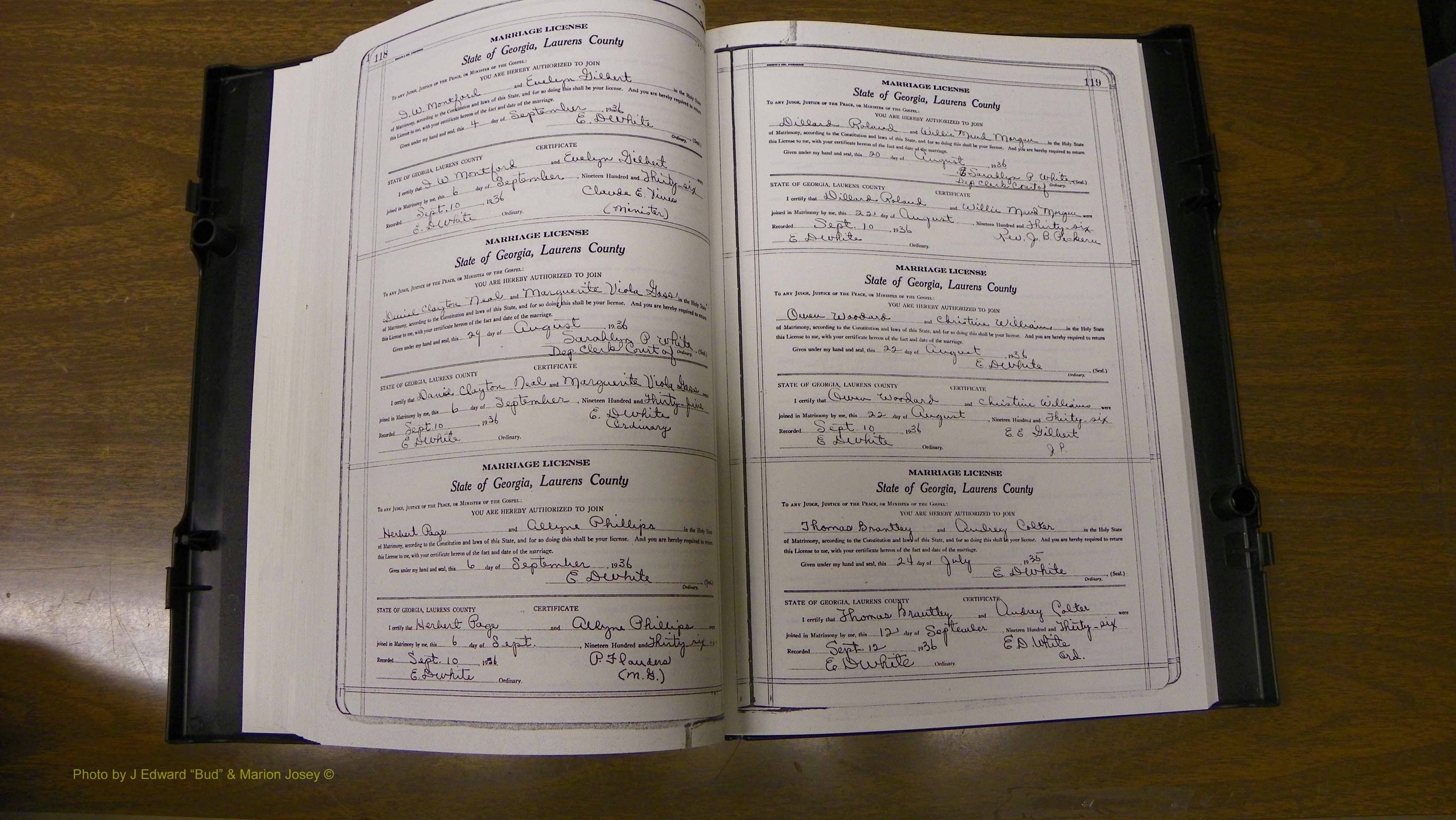 Laurens Co, GA, Marriages Book U, 1934 - 1944, White, P 118-119.JPG