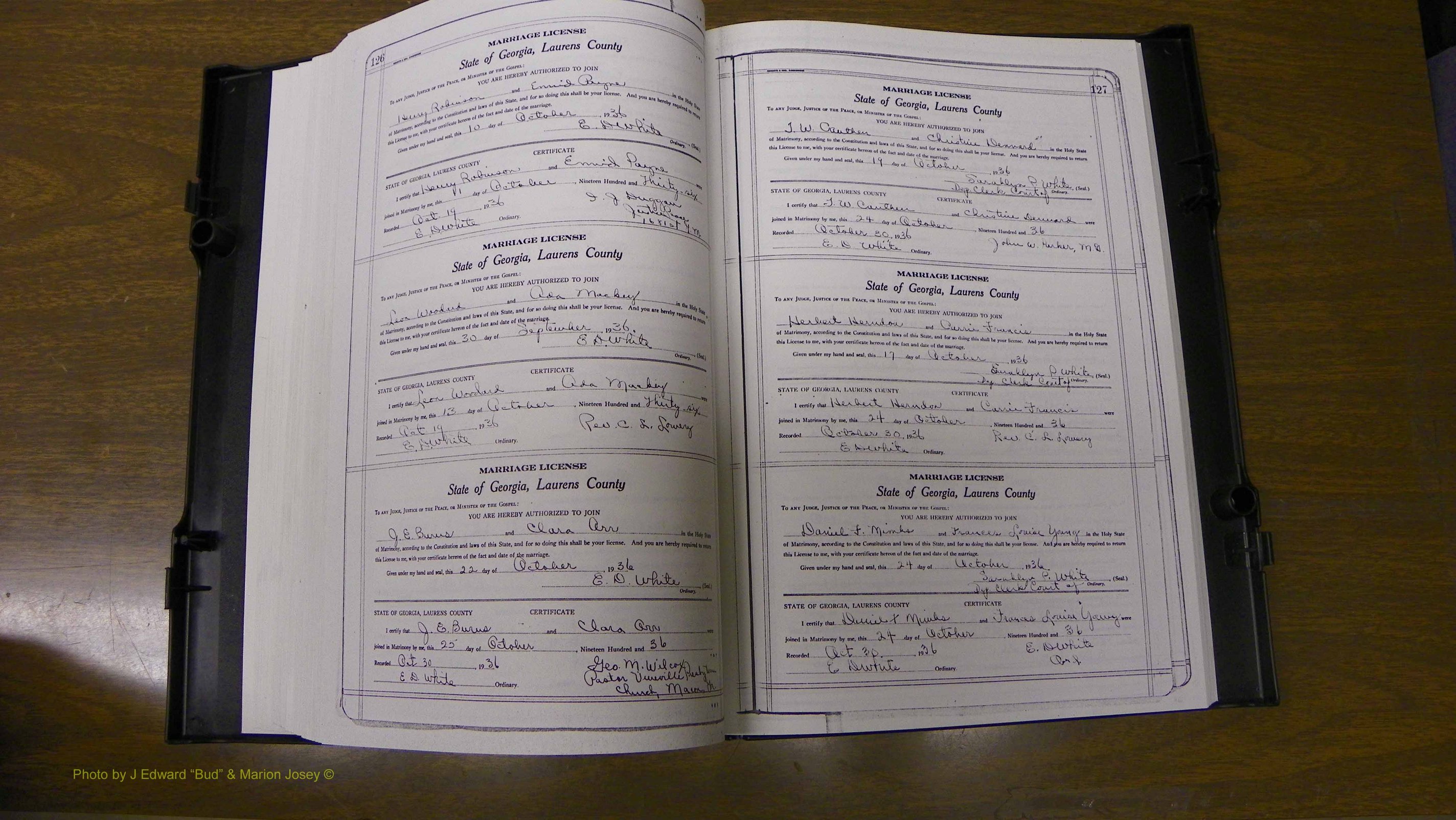 Laurens Co, GA, Marriages Book U, 1934 - 1944, White, P 126-127.JPG