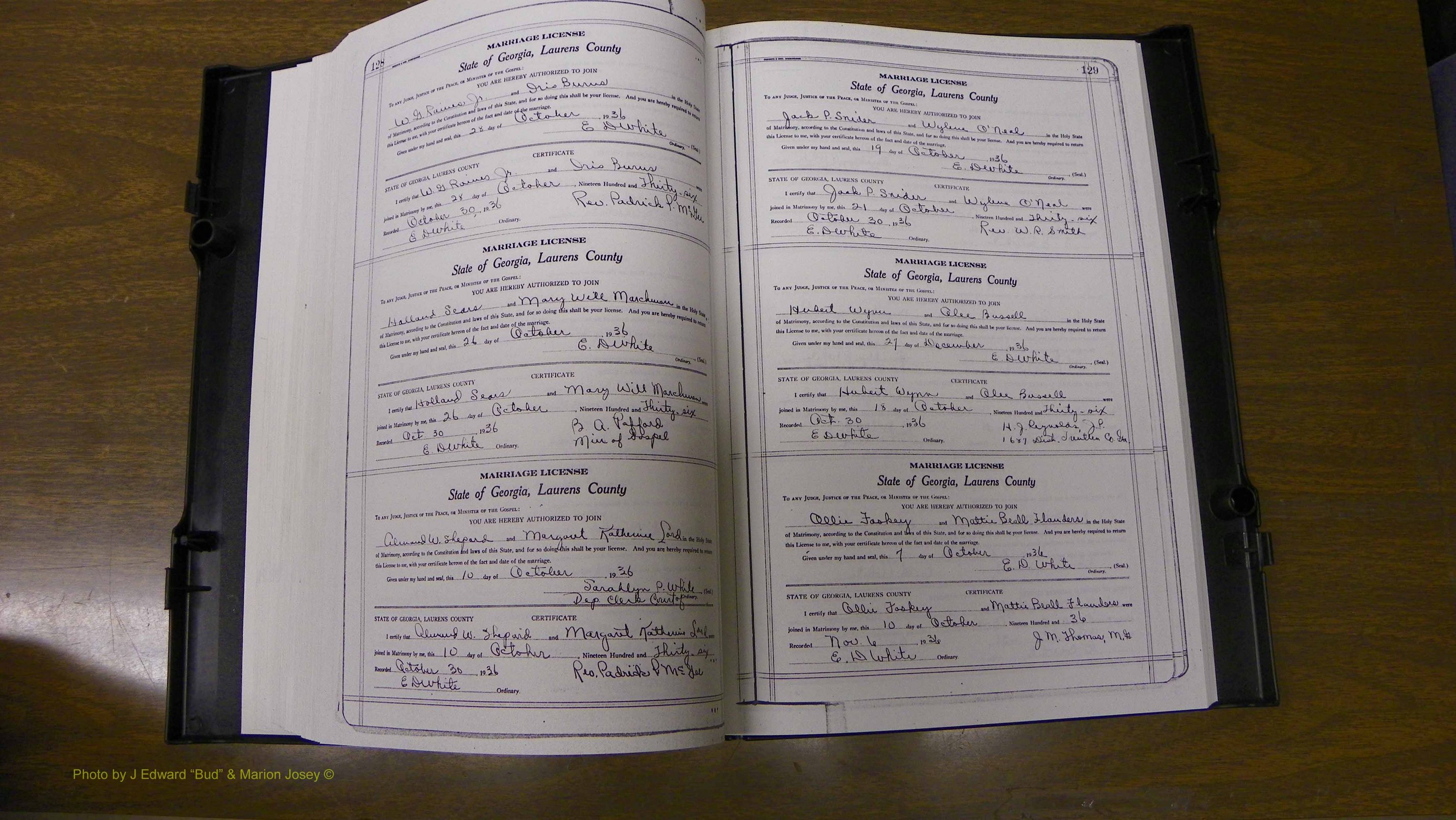 Laurens Co, GA, Marriages Book U, 1934 - 1944, White, P 128-129.JPG