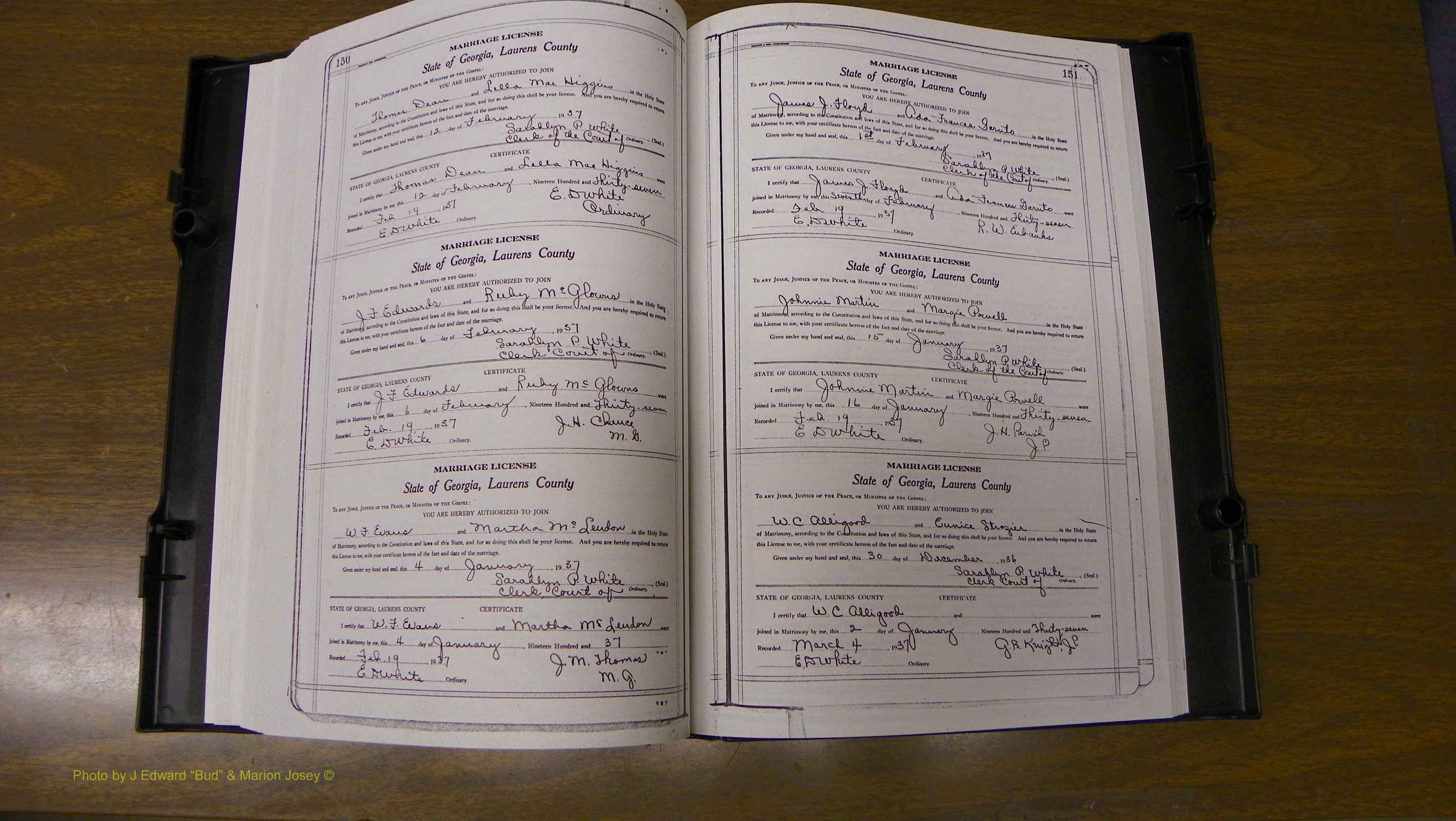 Laurens Co, GA, Marriages Book U, 1934 - 1944, White, P 150-151.JPG