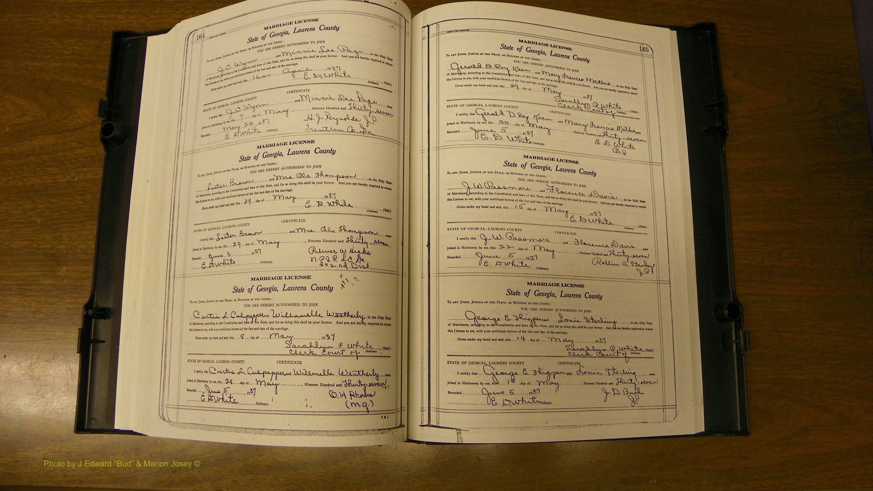 Laurens Co, GA, Marriages Book U, 1934 - 1944, White, P 164-165.JPG