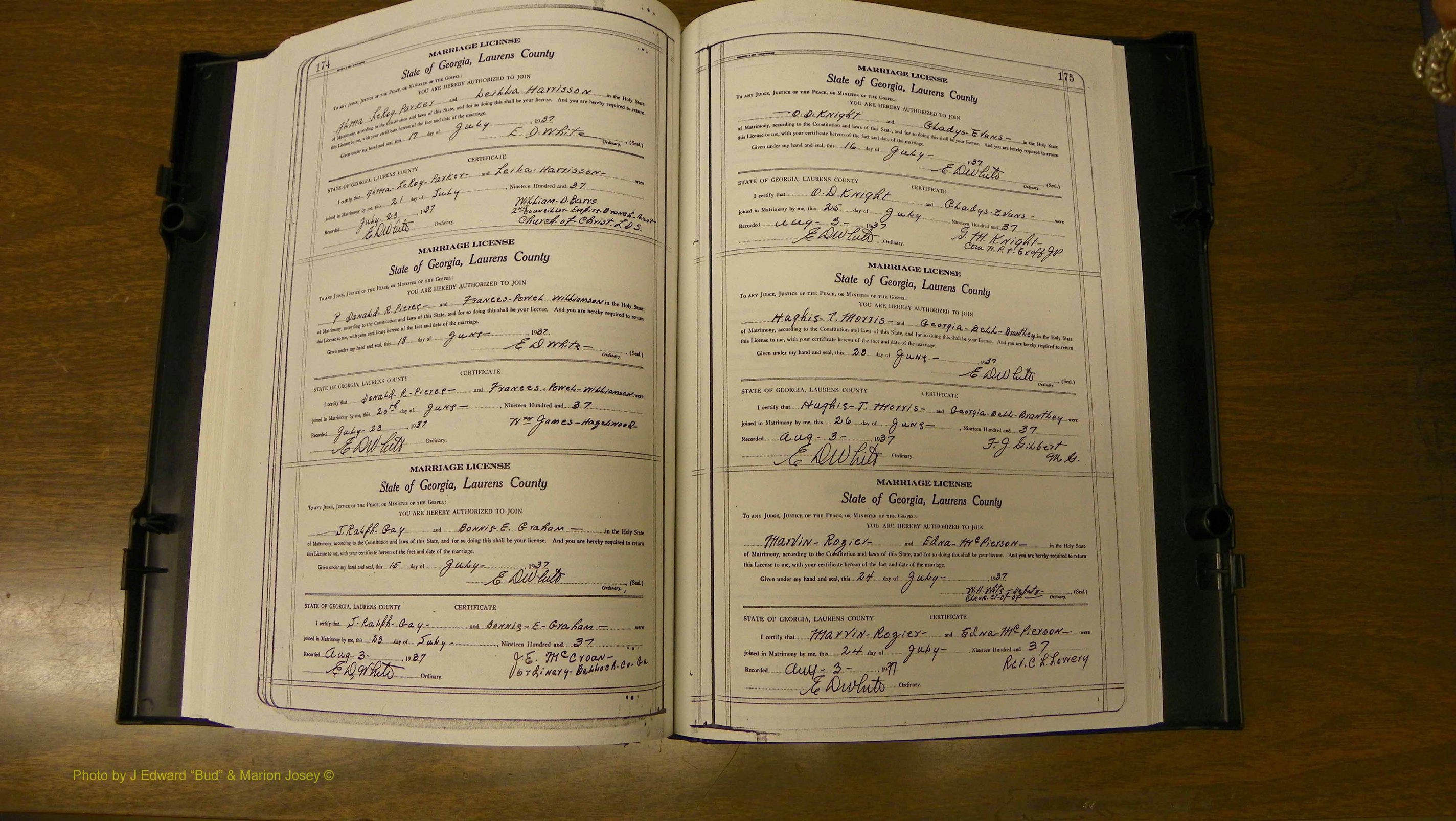 Laurens Co, GA, Marriages Book U, 1934 - 1944, White, P 174-175.JPG