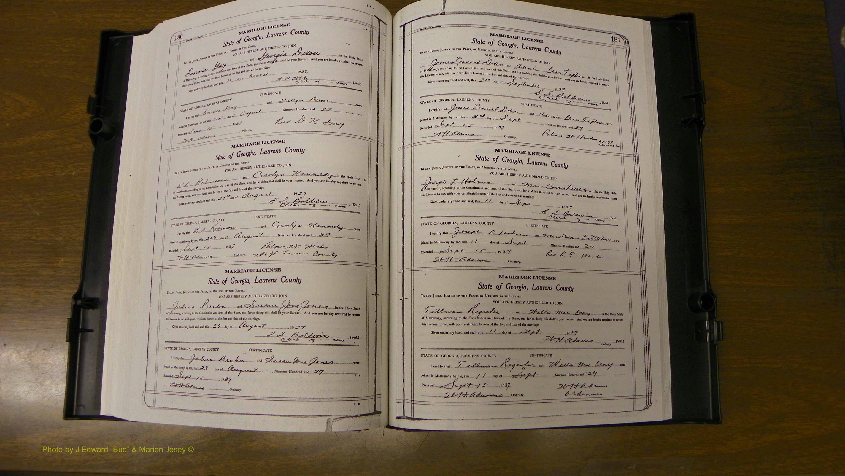 Laurens Co, GA, Marriages Book U, 1934 - 1944, White, P 180-181.JPG