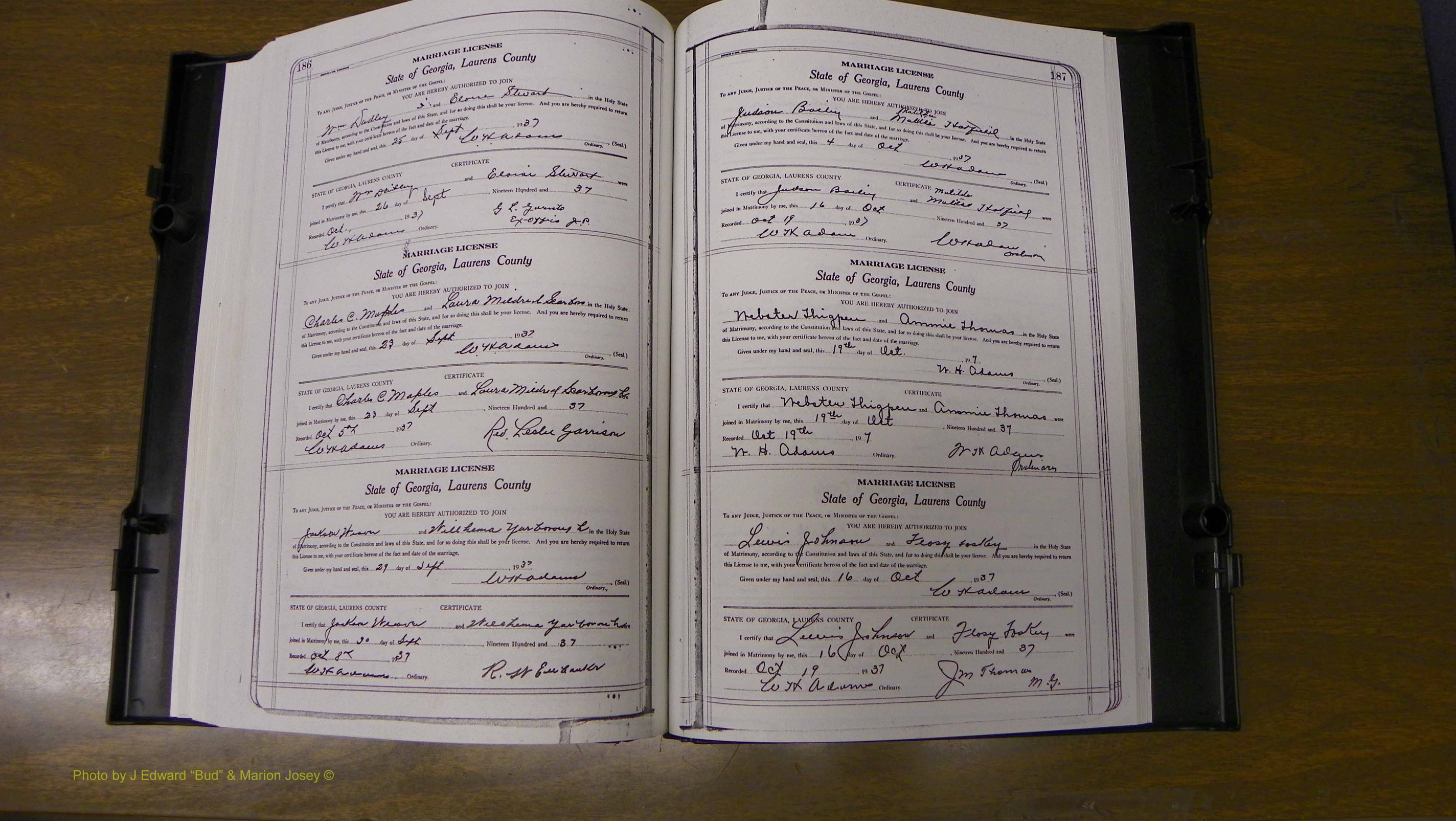 Laurens Co, GA, Marriages Book U, 1934 - 1944, White, P 186-187.JPG
