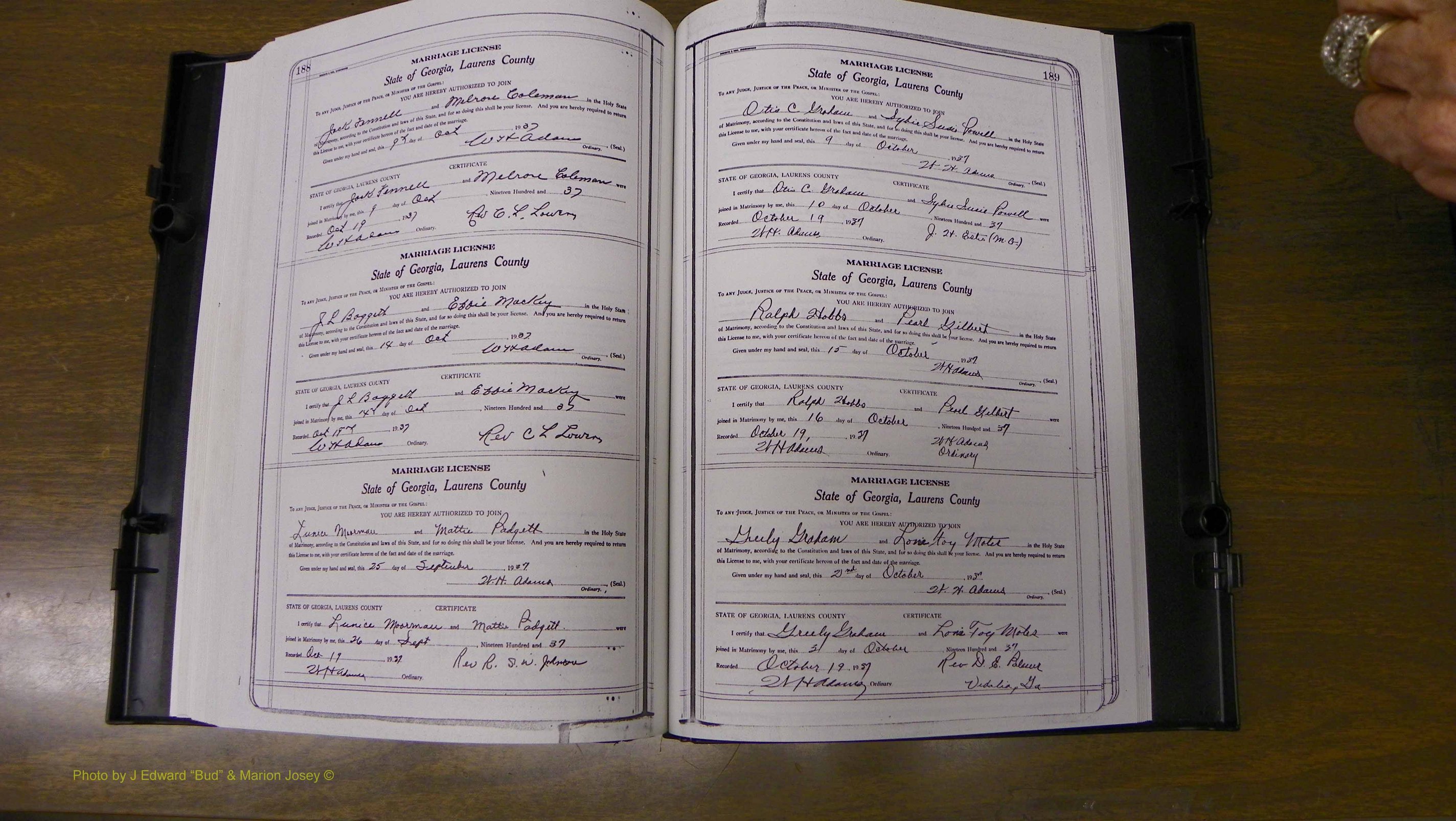 Laurens Co, GA, Marriages Book U, 1934 - 1944, White, P 188-189.JPG