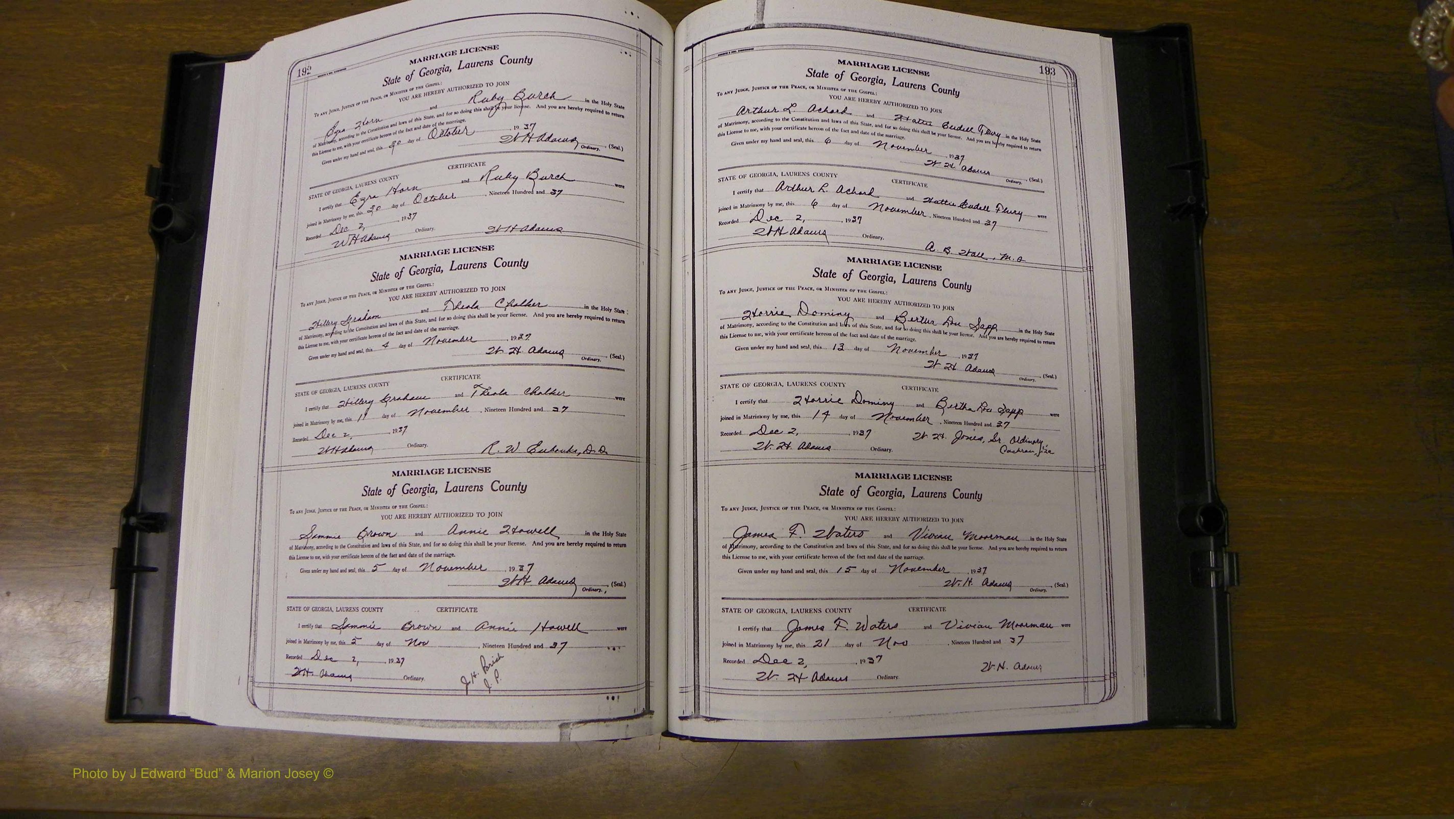 Laurens Co, GA, Marriages Book U, 1934 - 1944, White, P 192-193.JPG