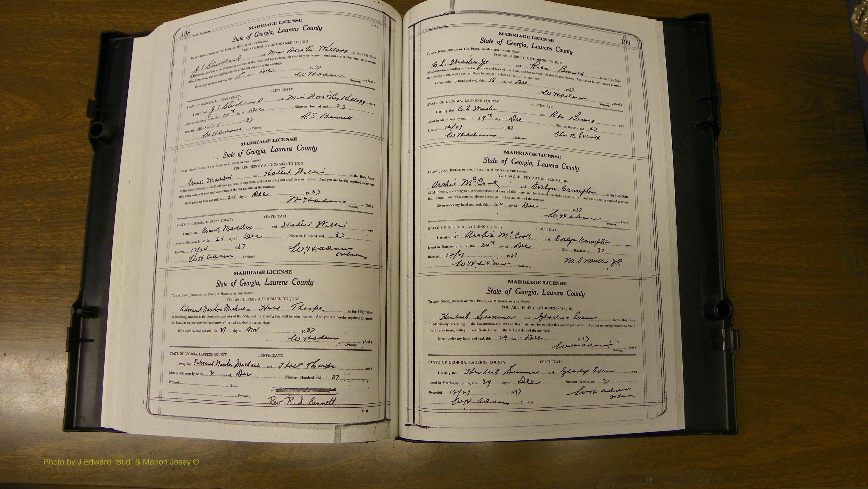 Laurens Co, GA, Marriages Book U, 1934 - 1944, White, P 198-199.JPG