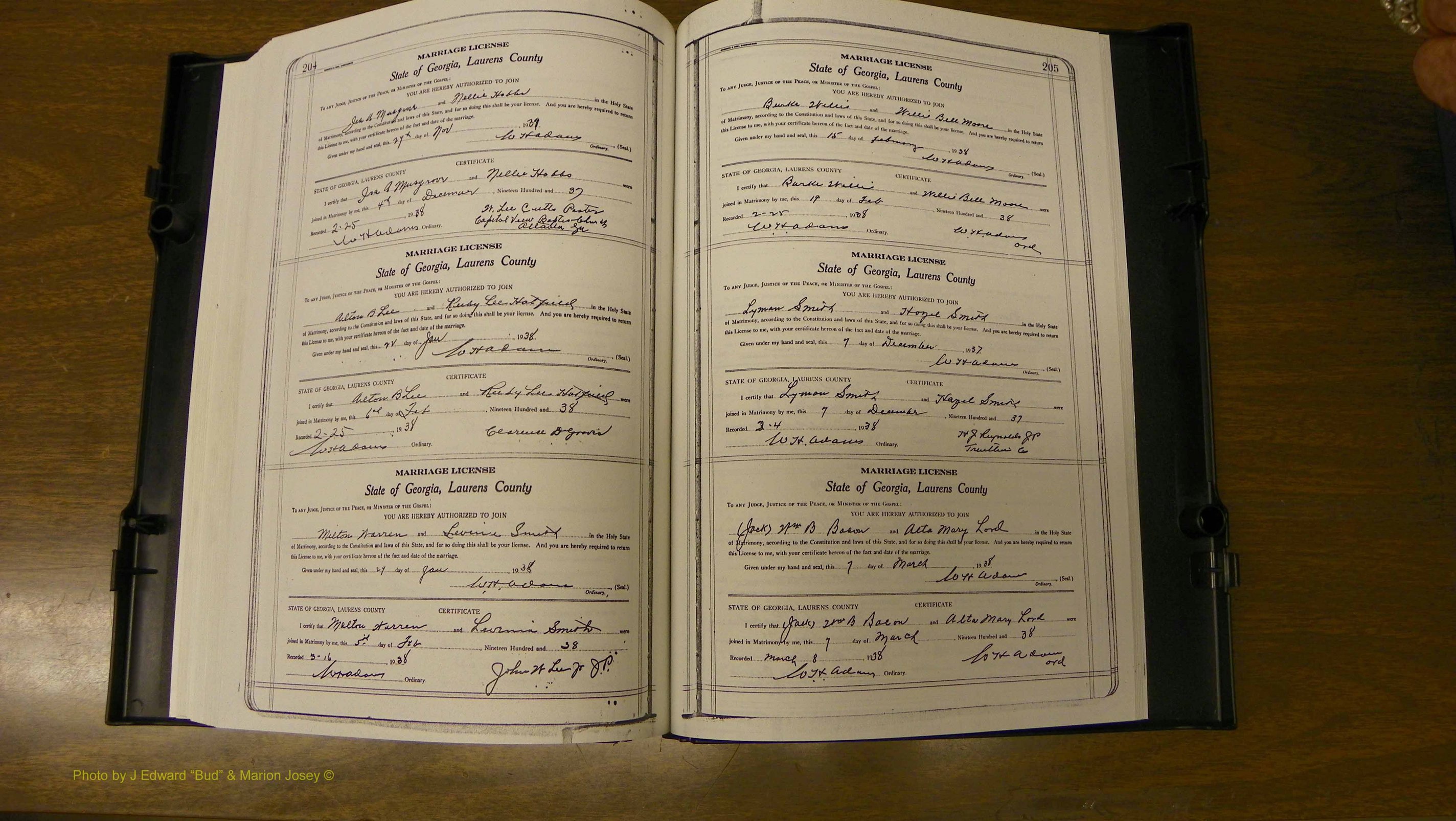 Laurens Co, GA, Marriages Book U, 1934 - 1944, White, P 204-205.JPG