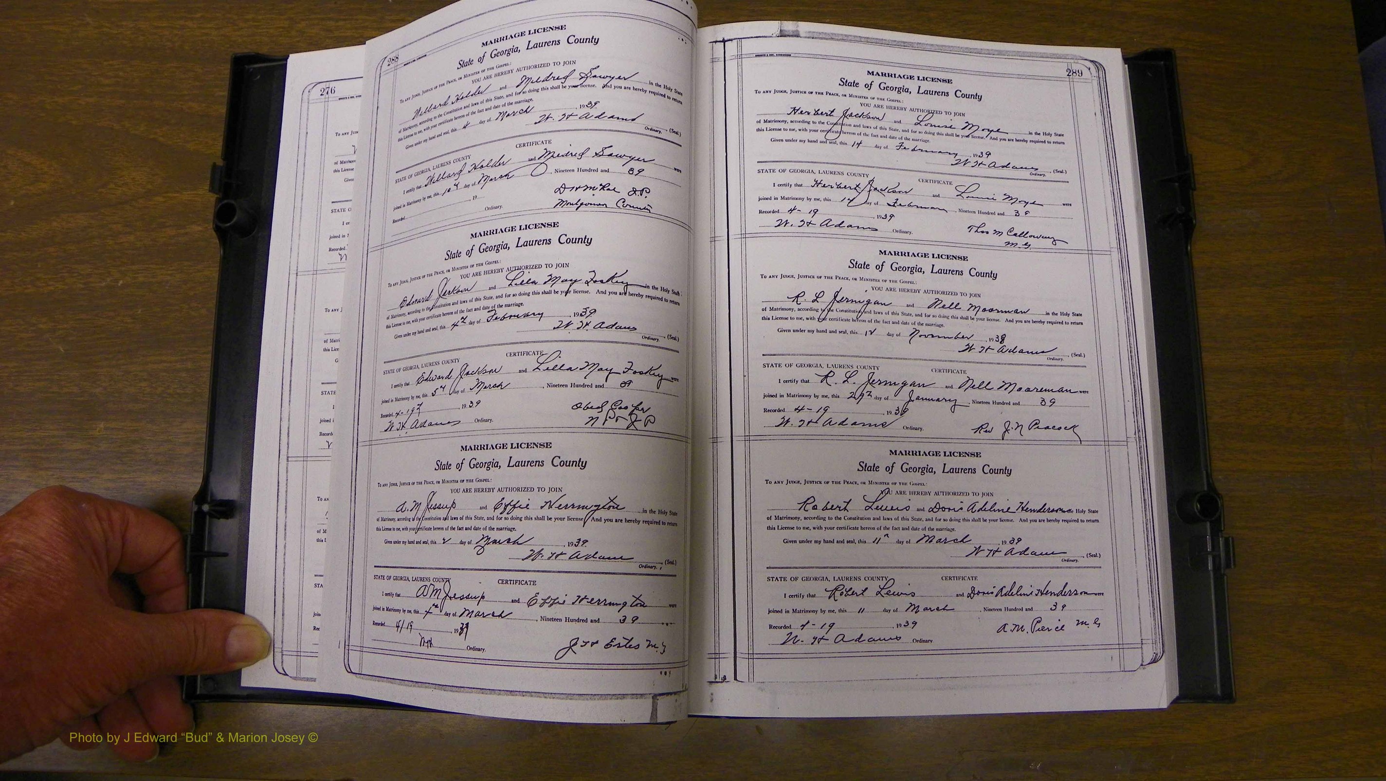 Laurens Co, GA, Marriages Book U, 1934 - 1944, White, P 288-289.JPG