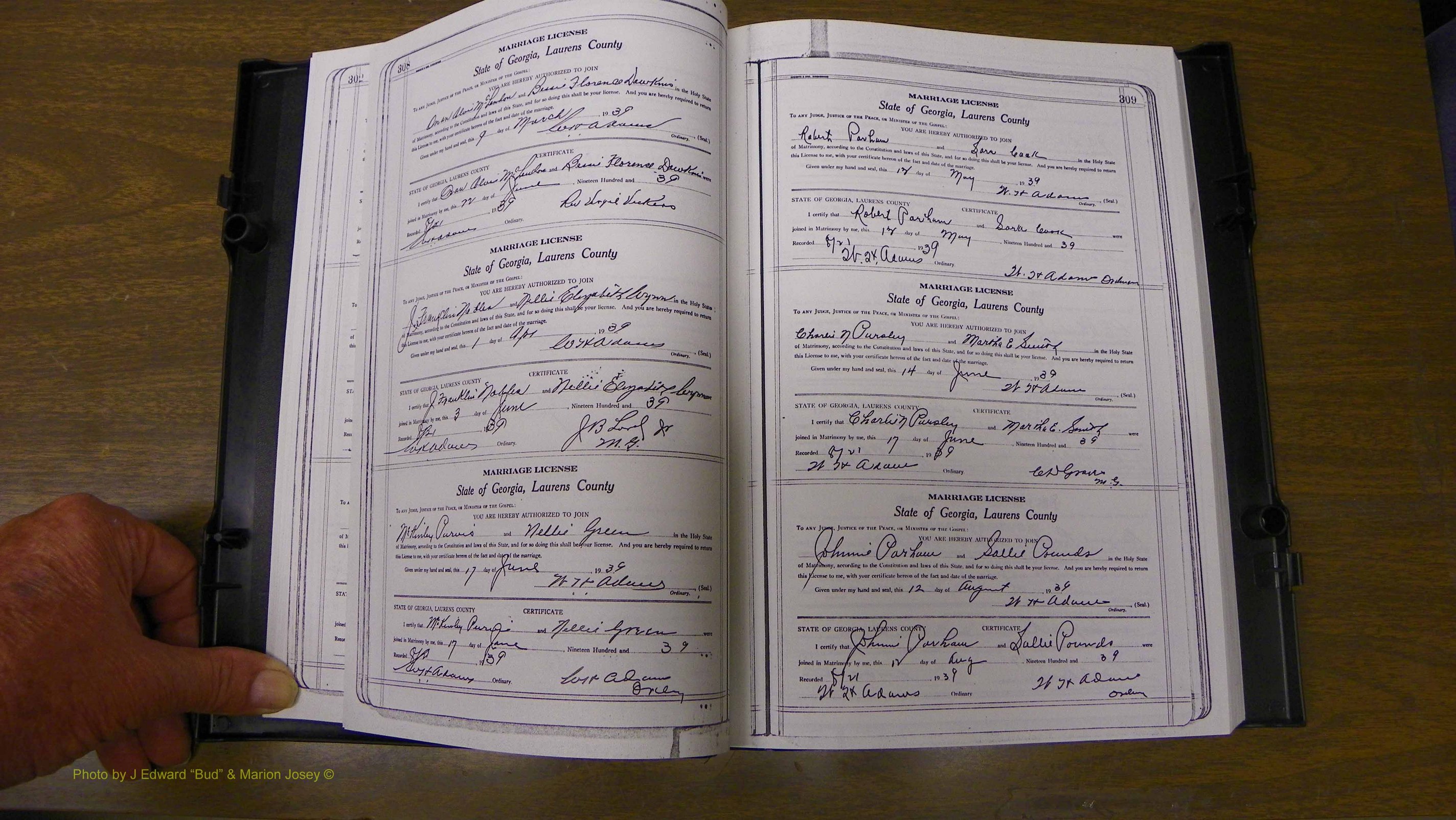 Laurens Co, GA, Marriages Book U, 1934 - 1944, White, P 308-309.JPG