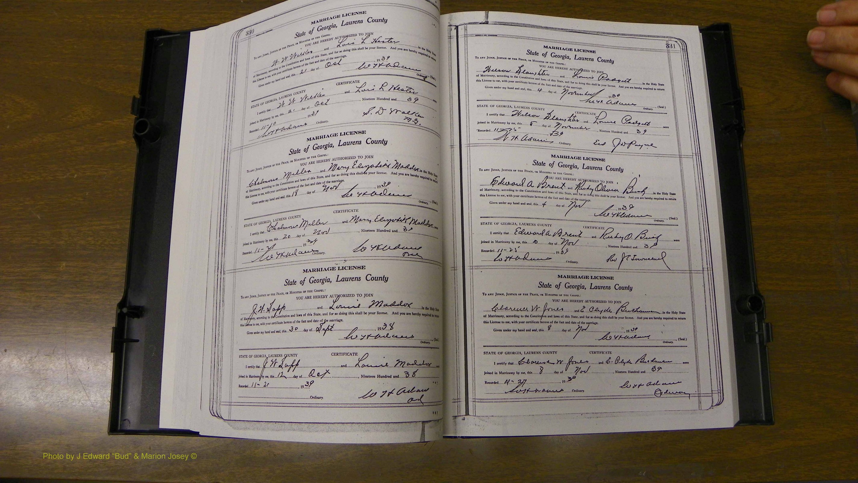 Laurens Co, GA, Marriages Book U, 1934 - 1944, White, P 330-331.JPG
