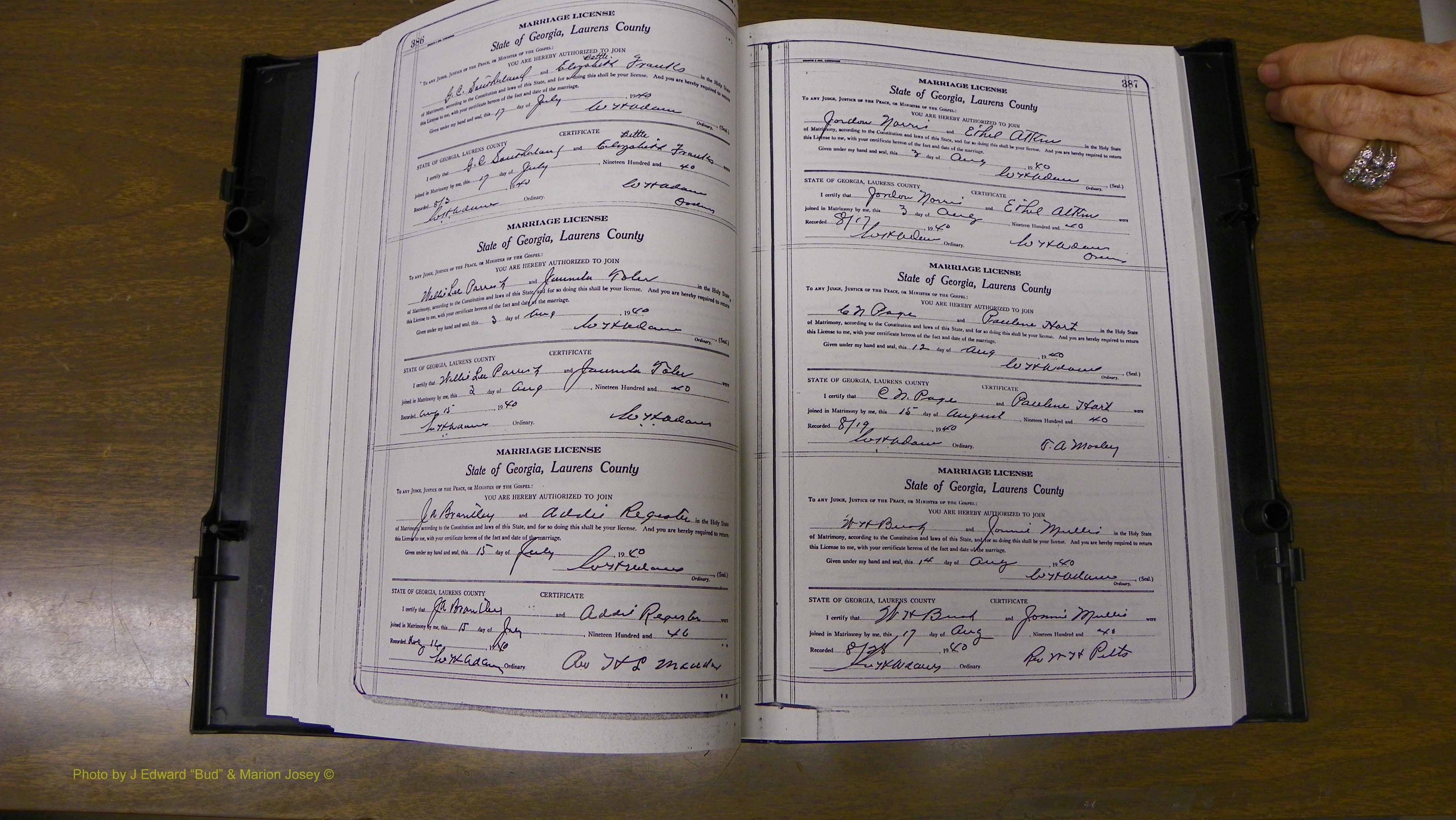 Laurens Co, GA, Marriages Book U, 1934 - 1944, White, P 386-387.JPG