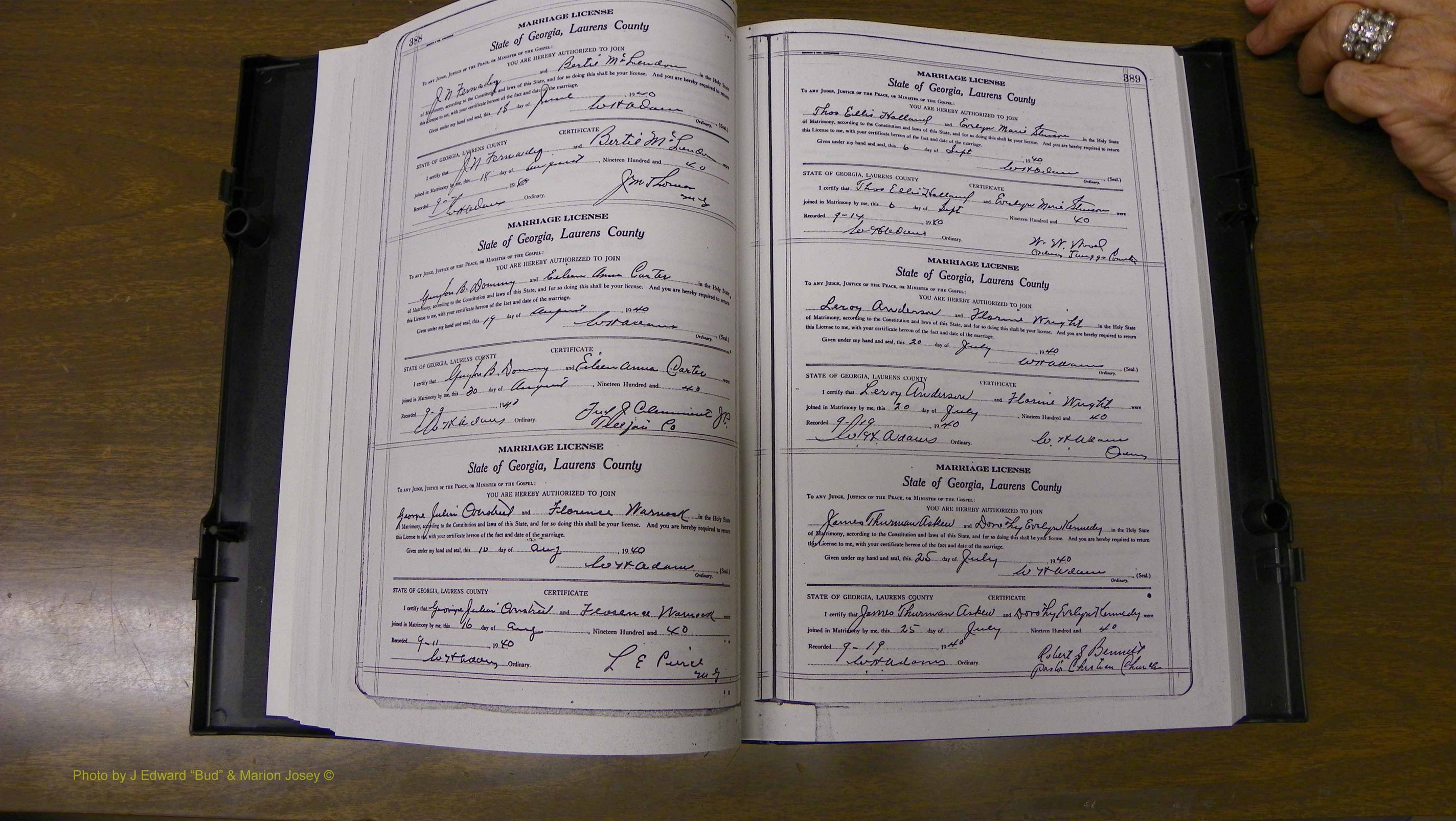 Laurens Co, GA, Marriages Book U, 1934 - 1944, White, P 388-389.JPG