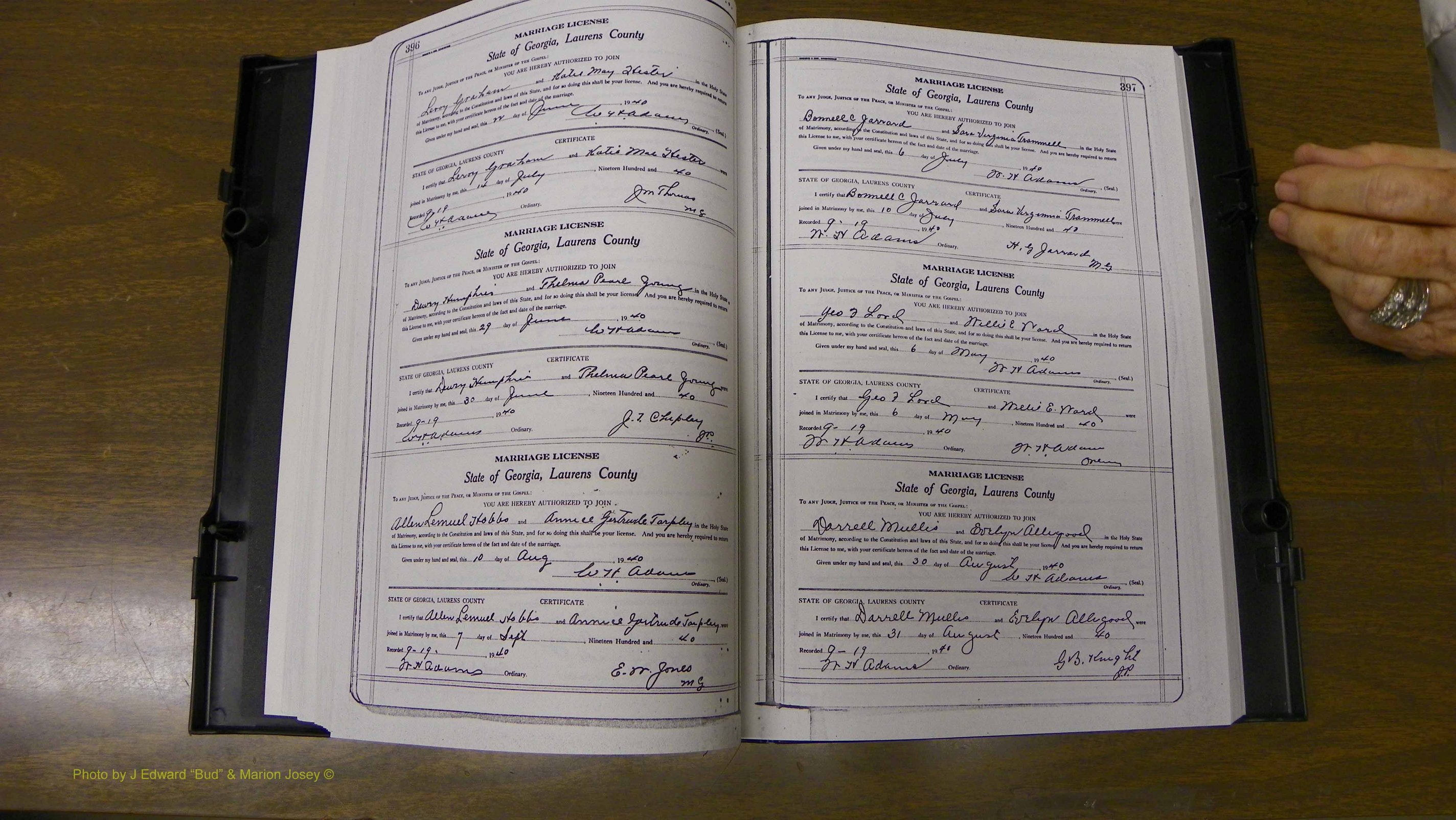 Laurens Co, GA, Marriages Book U, 1934 - 1944, White, P 396-397.JPG