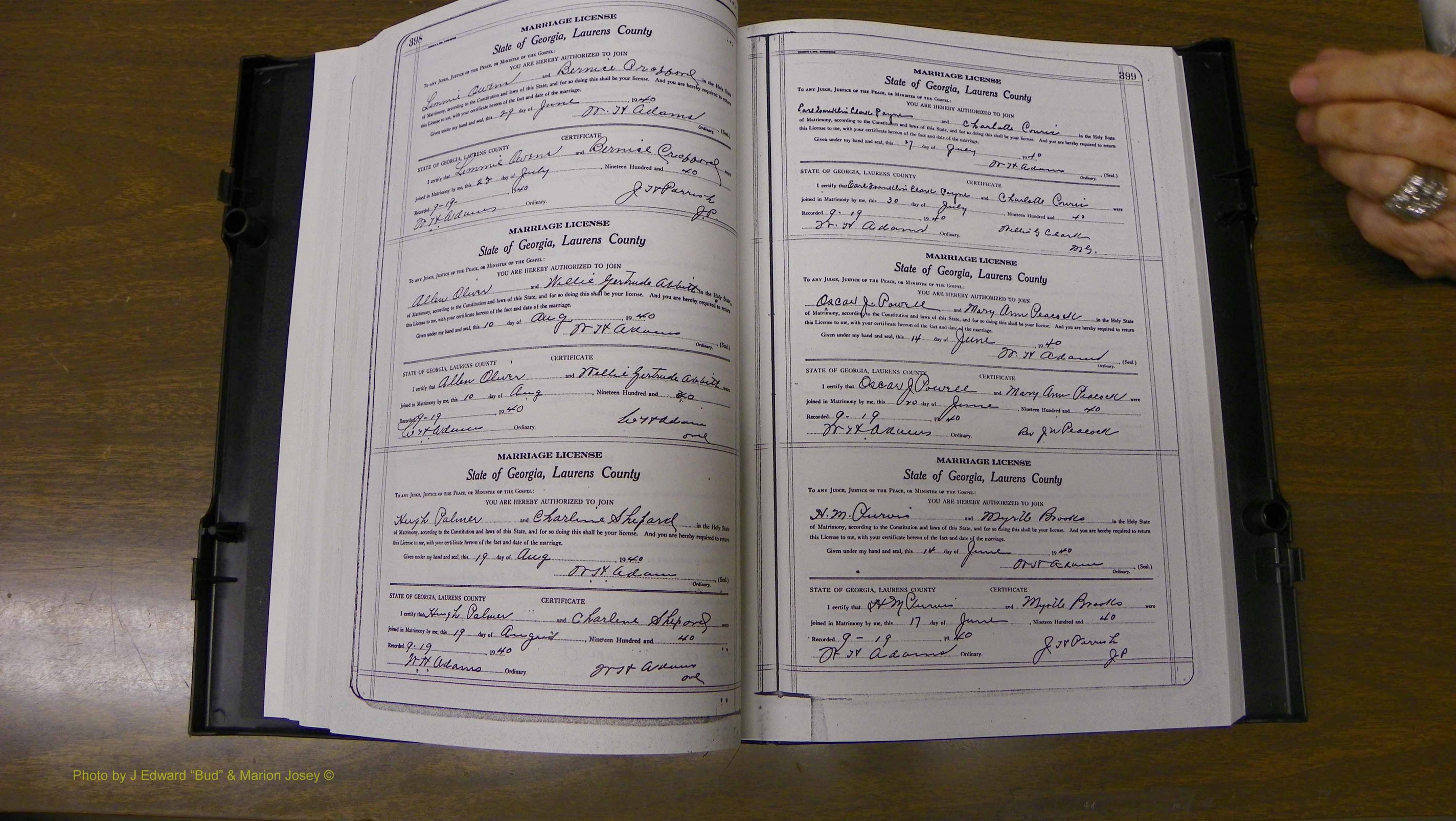 Laurens Co, GA, Marriages Book U, 1934 - 1944, White, P 398-399.JPG