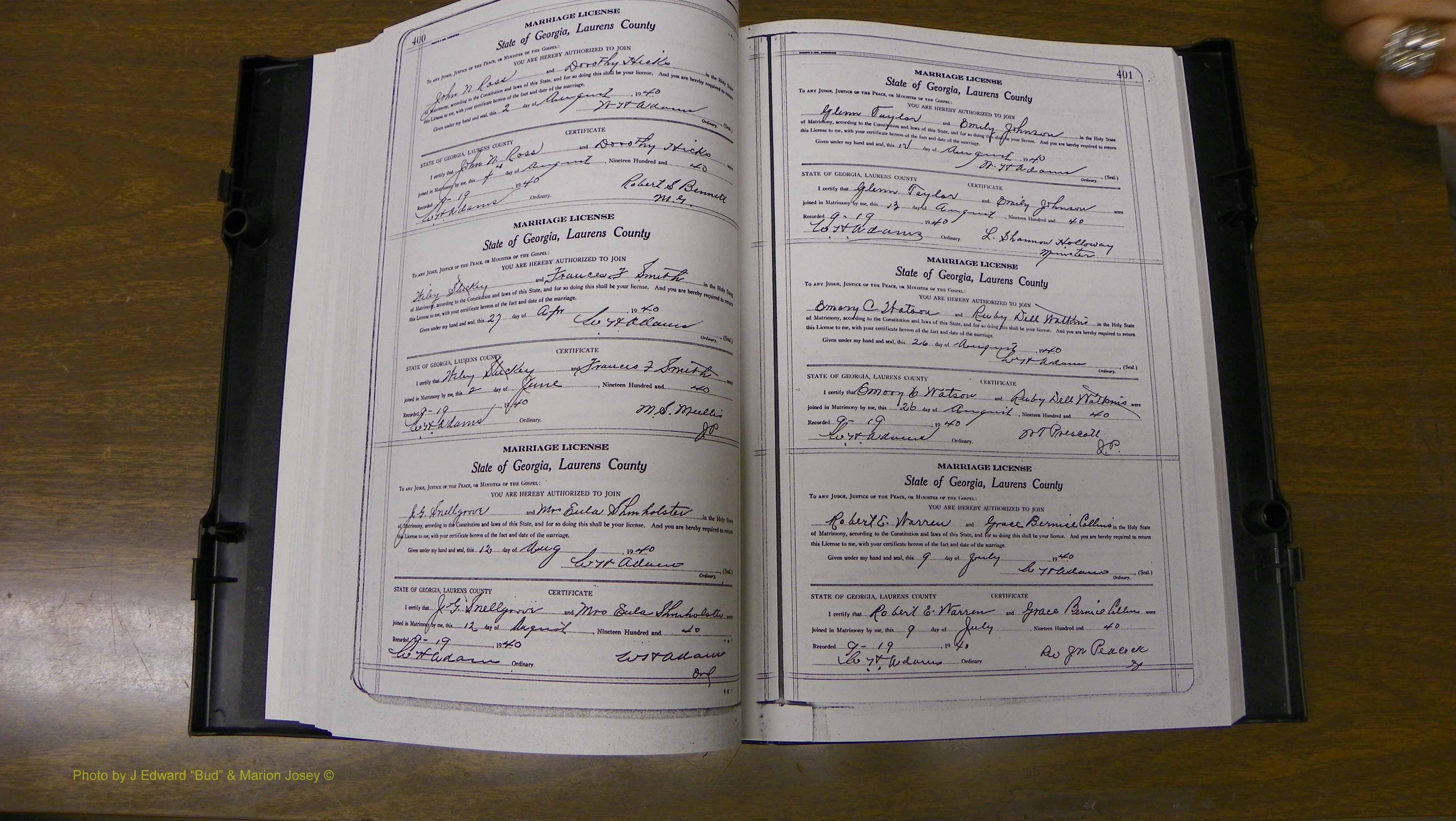 Laurens Co, GA, Marriages Book U, 1934 - 1944, White, P 400-401.JPG