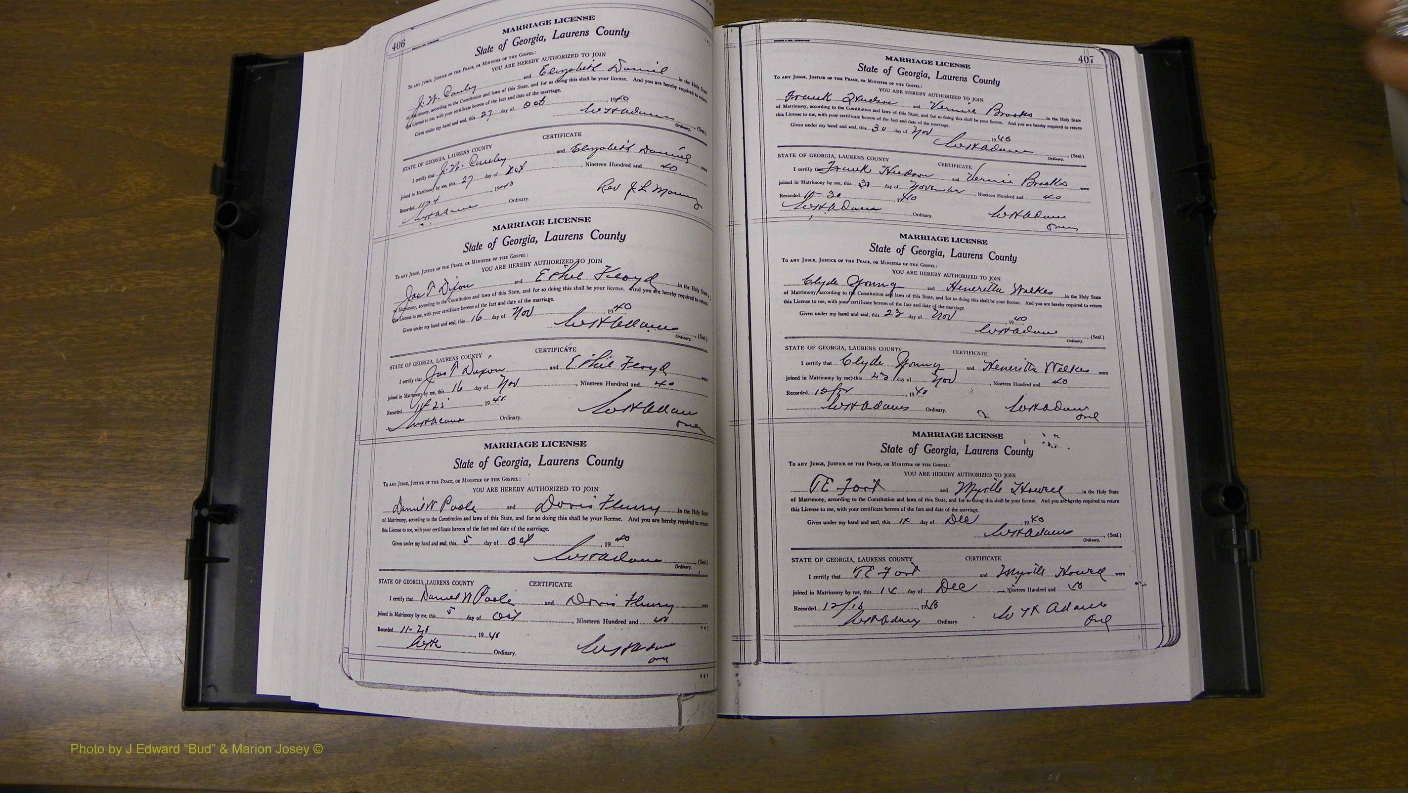 Laurens Co, GA, Marriages Book U, 1934 - 1944, White, P 406-407.JPG