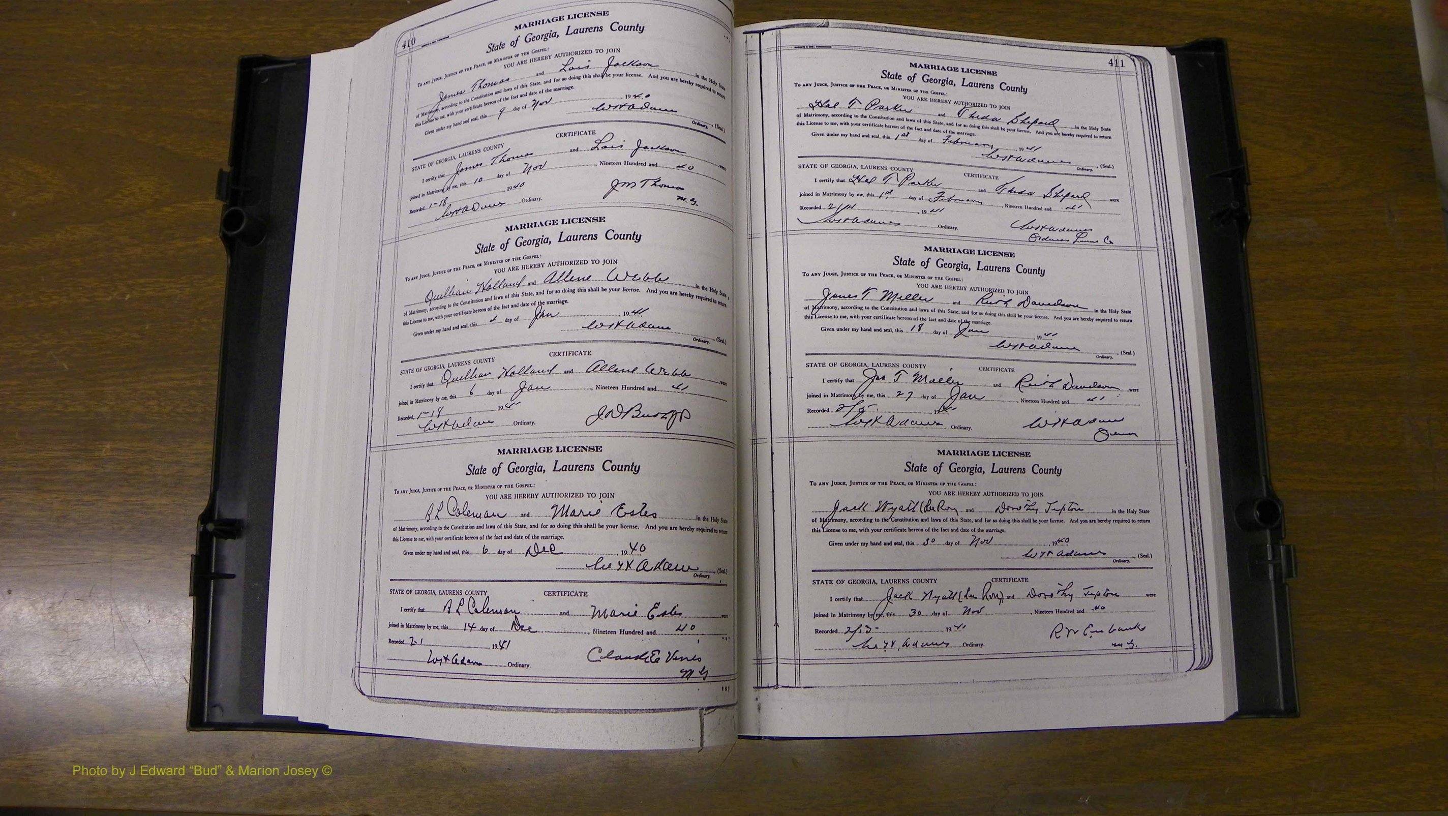 Laurens Co, GA, Marriages Book U, 1934 - 1944, White, P 410-411.JPG