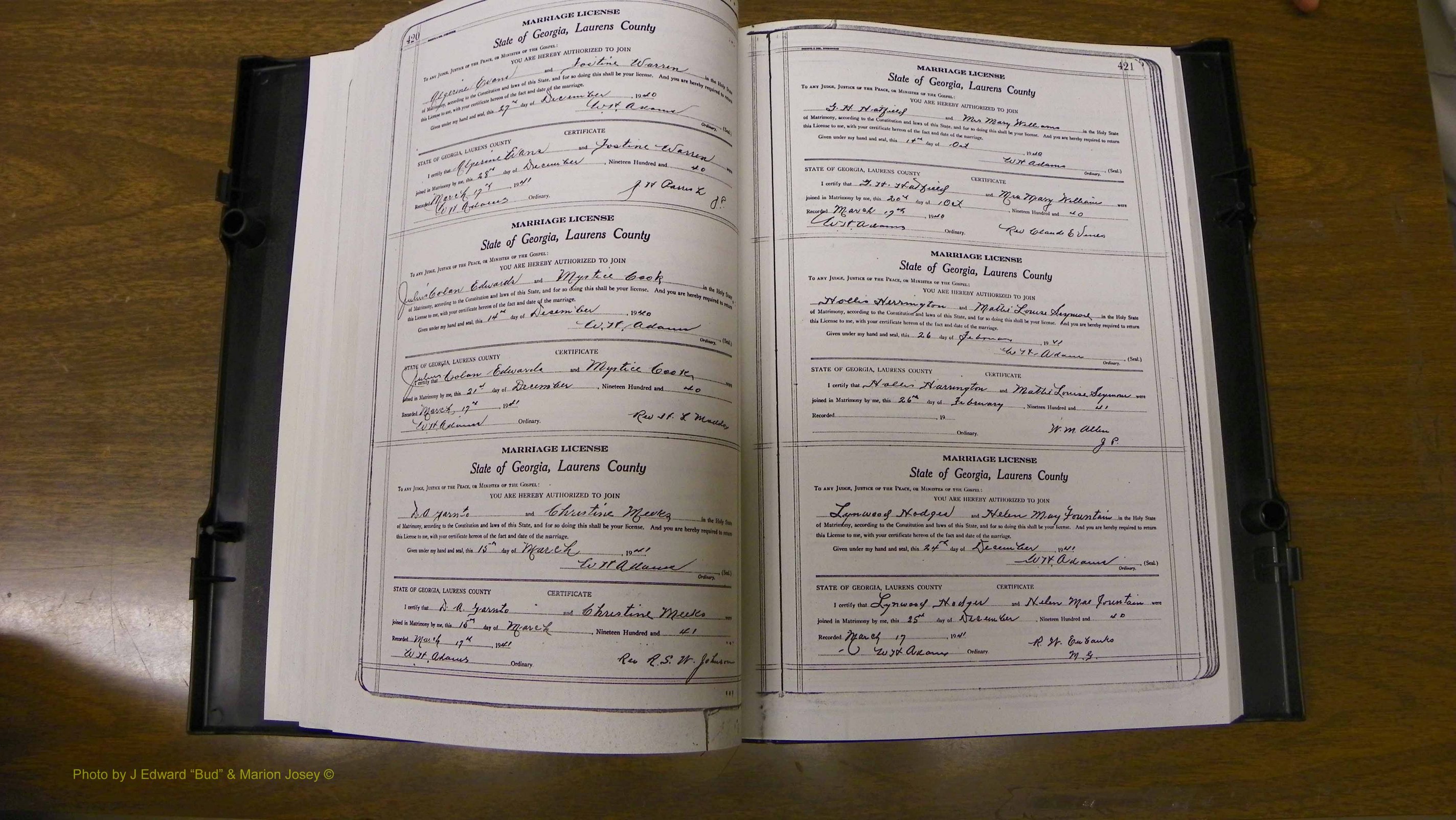 Laurens Co, GA, Marriages Book U, 1934 - 1944, White, P 420-421.JPG