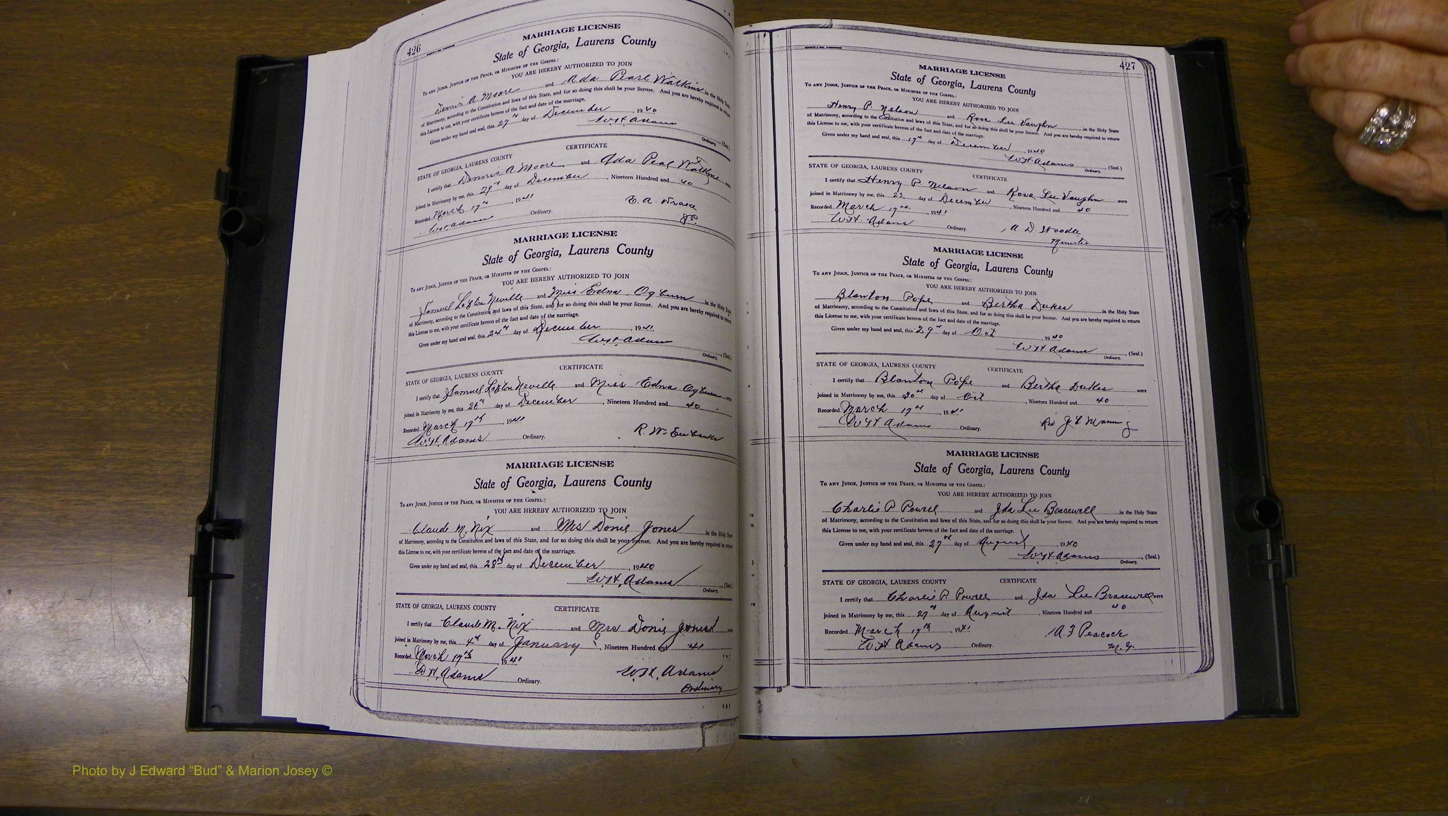 Laurens Co, GA, Marriages Book U, 1934 - 1944, White, P 426-427.JPG