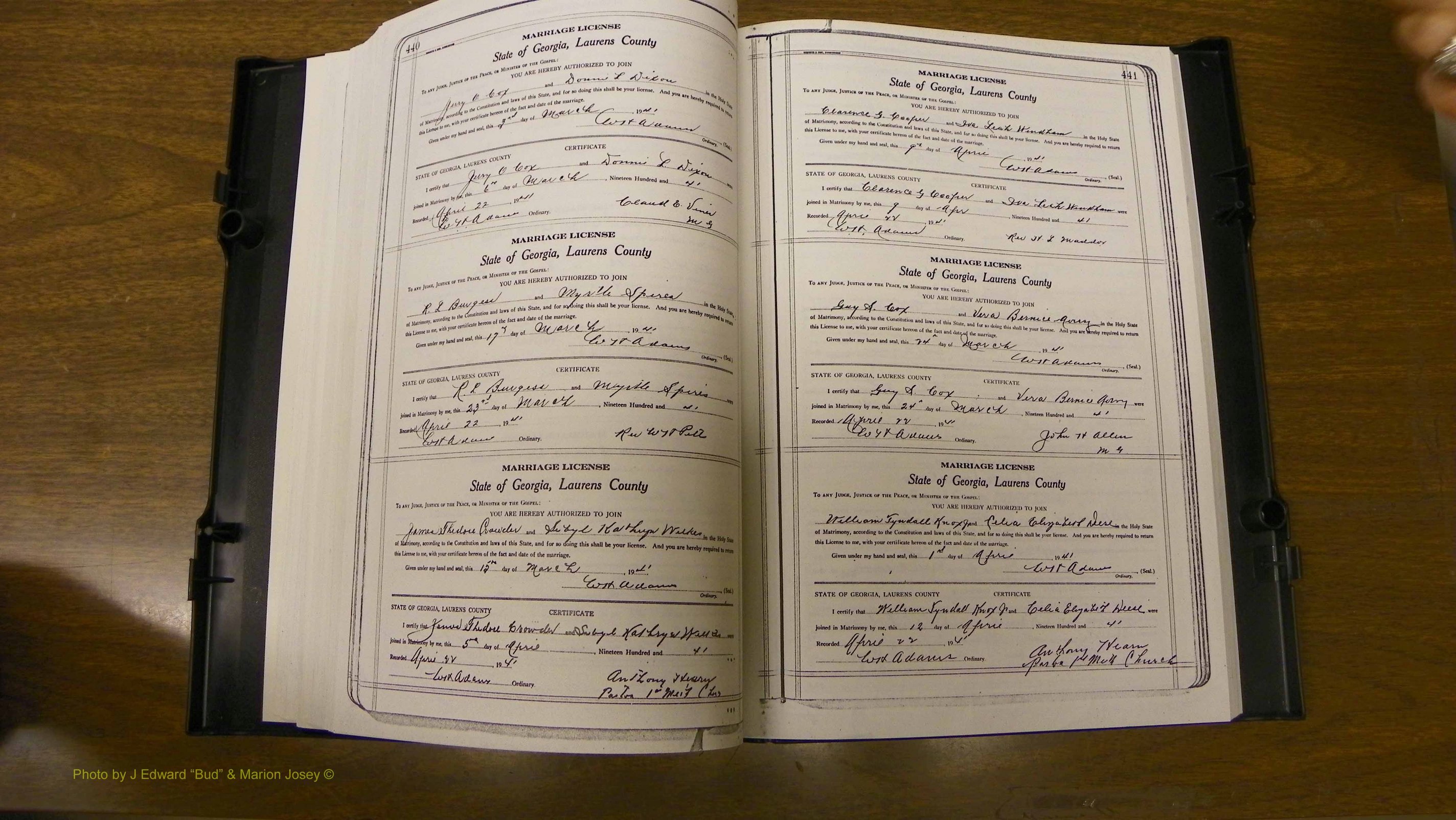 Laurens Co, GA, Marriages Book U, 1934 - 1944, White, P 440-441.JPG