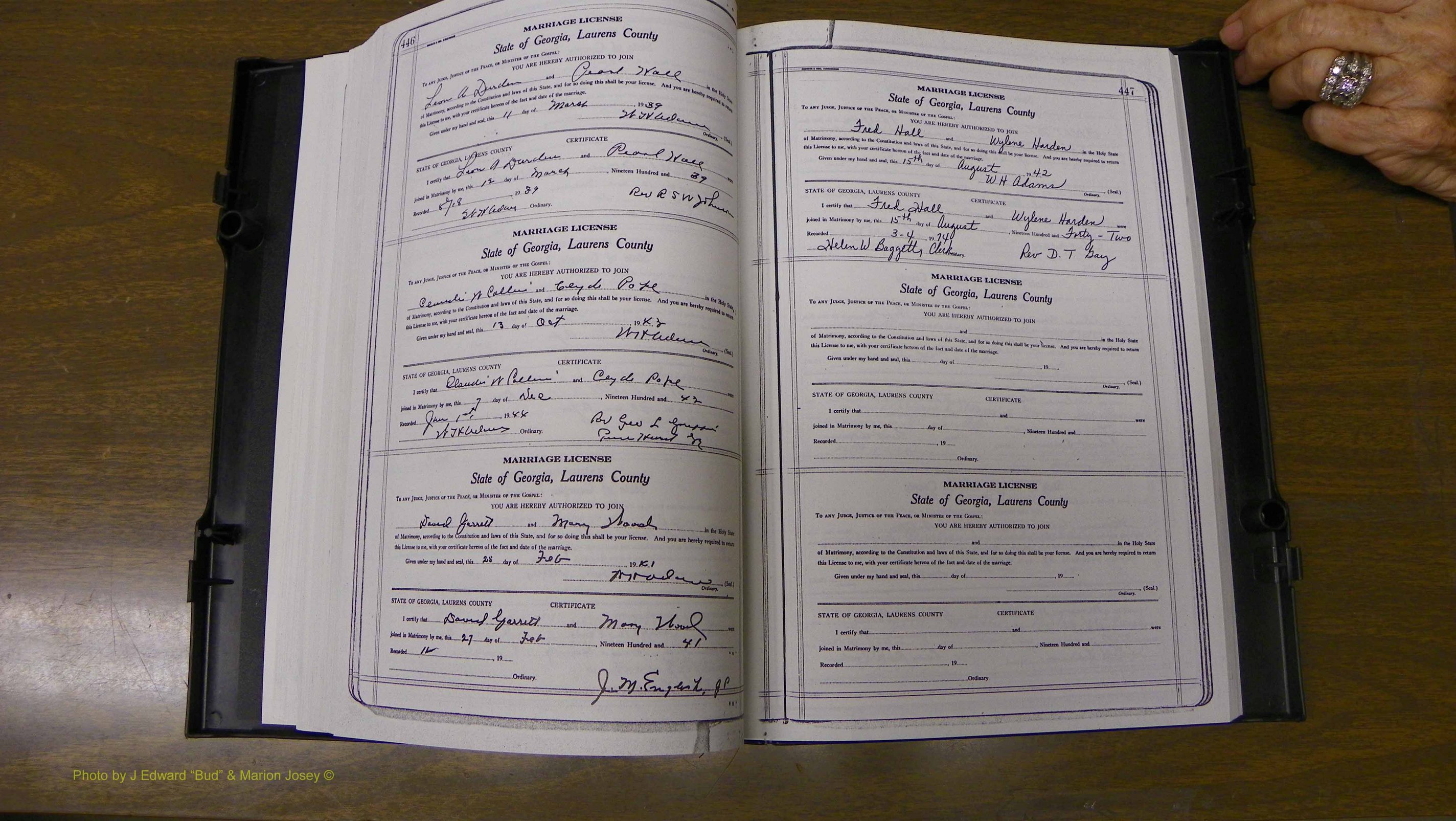 Laurens Co, GA, Marriages Book U, 1934 - 1944, White, P 446-447.JPG