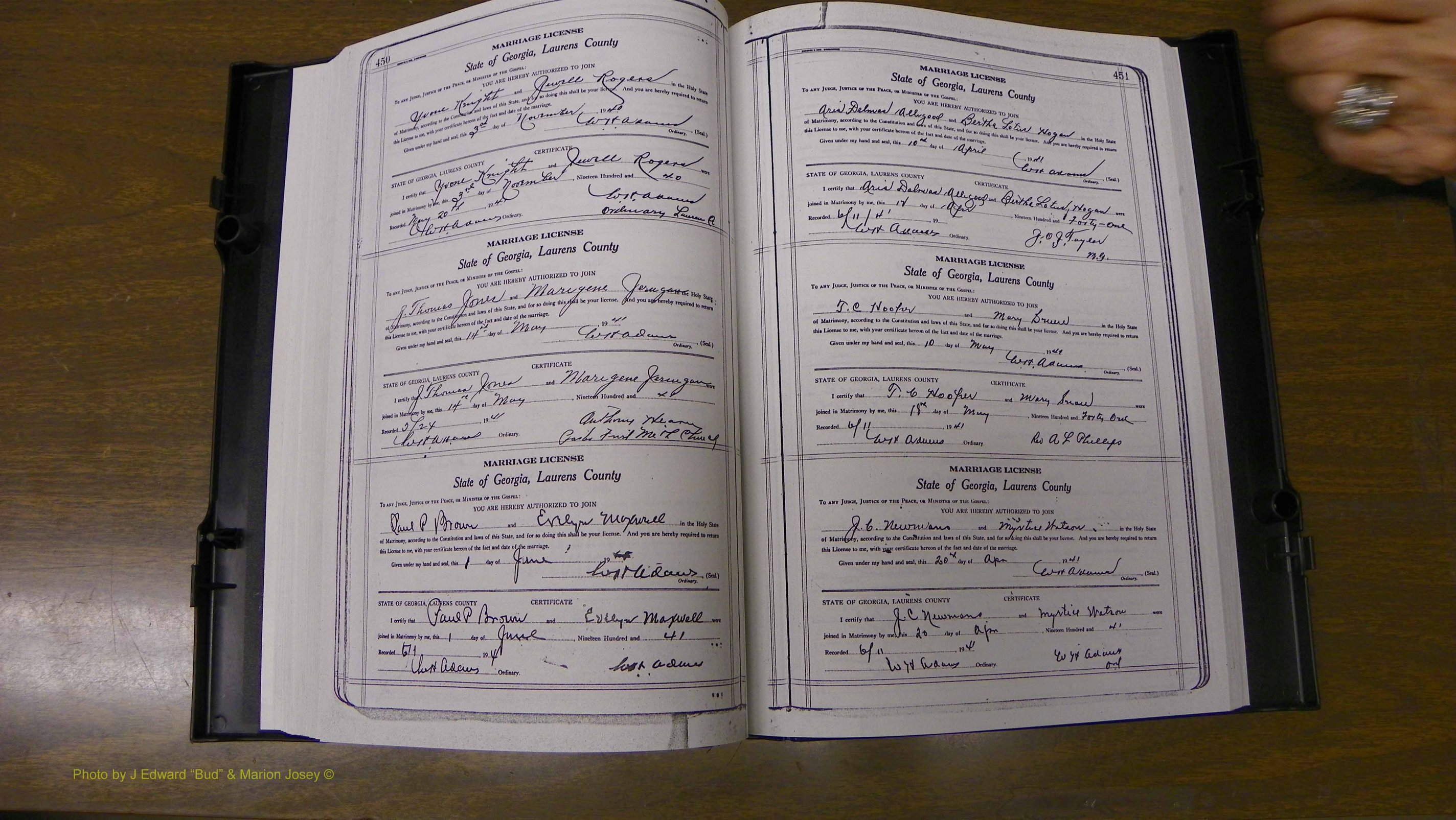 Laurens Co, GA, Marriages Book U, 1934 - 1944, White, P 450-451.JPG