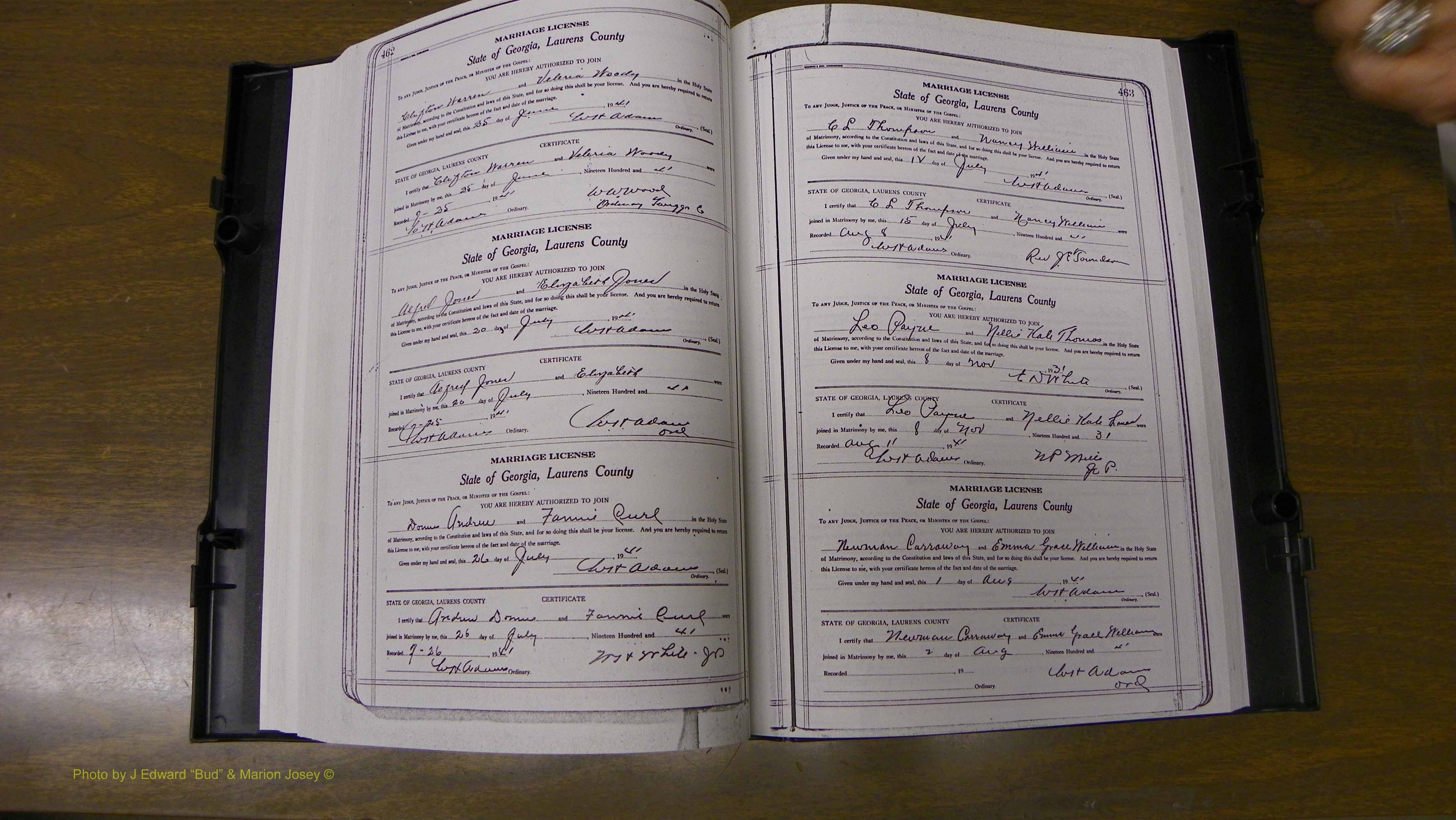 Laurens Co, GA, Marriages Book U, 1934 - 1944, White, P 462-463.JPG