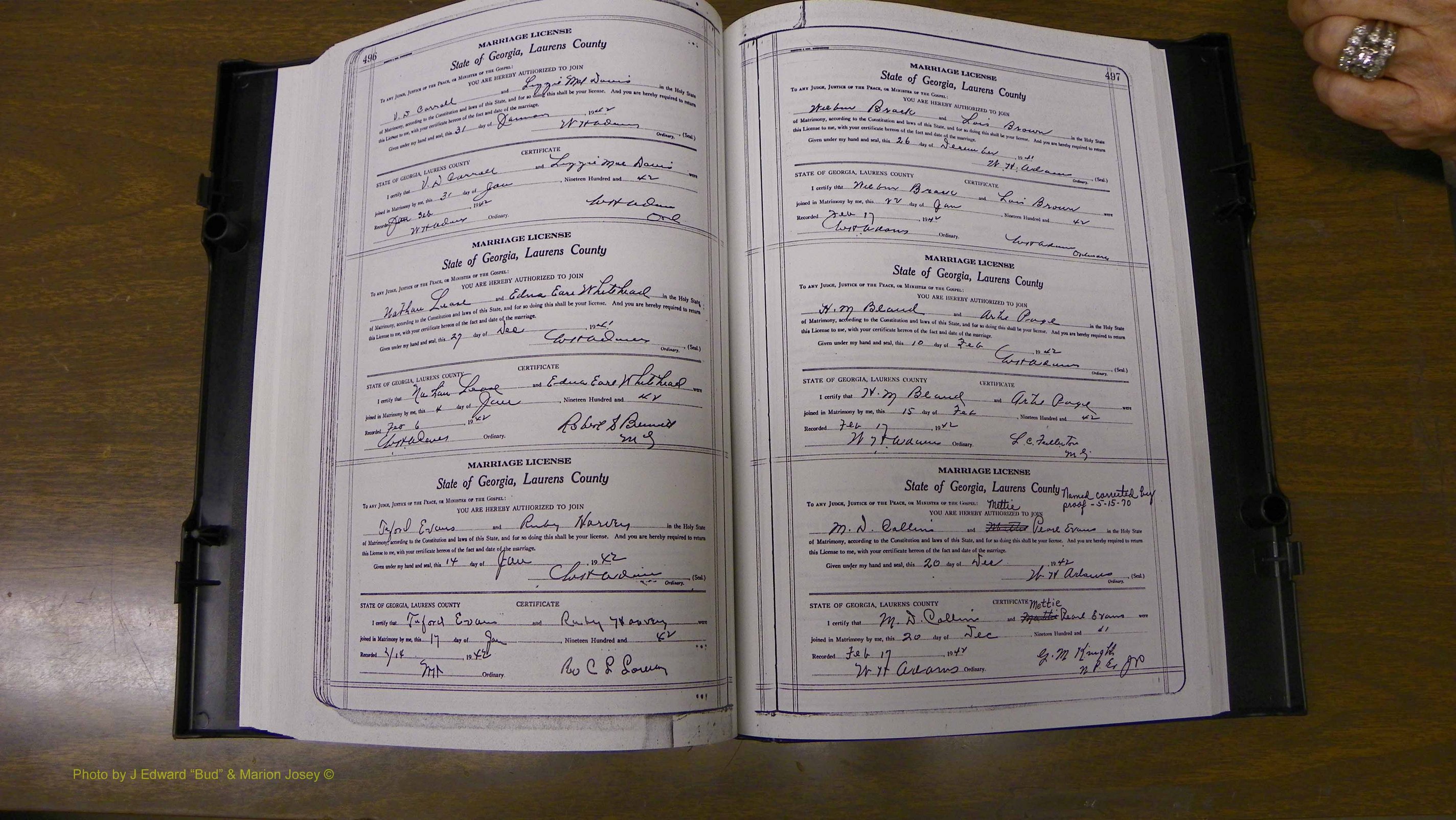 Laurens Co, GA, Marriages Book U, 1934 - 1944, White, P 496-497.JPG