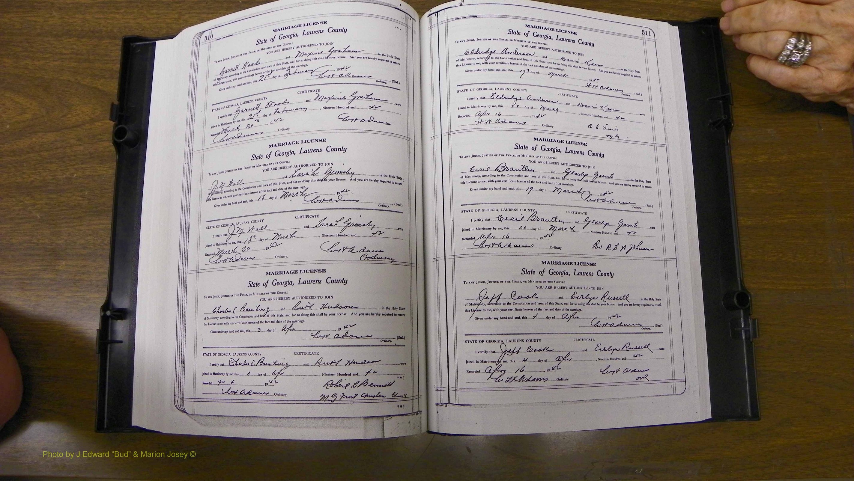 Laurens Co, GA, Marriages Book U, 1934 - 1944, White, P 510-511.JPG