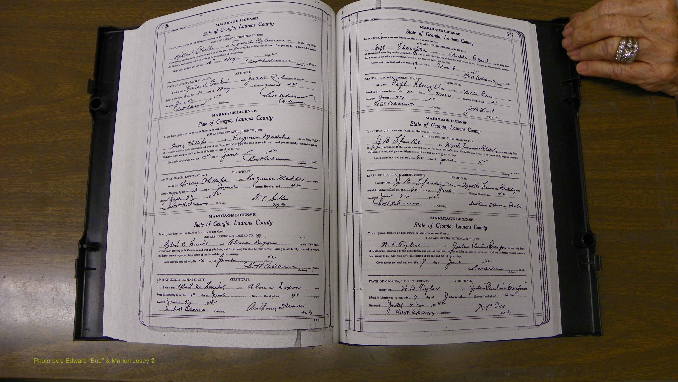 Laurens Co, GA, Marriages Book U, 1934 - 1944, White, P 526-527.JPG