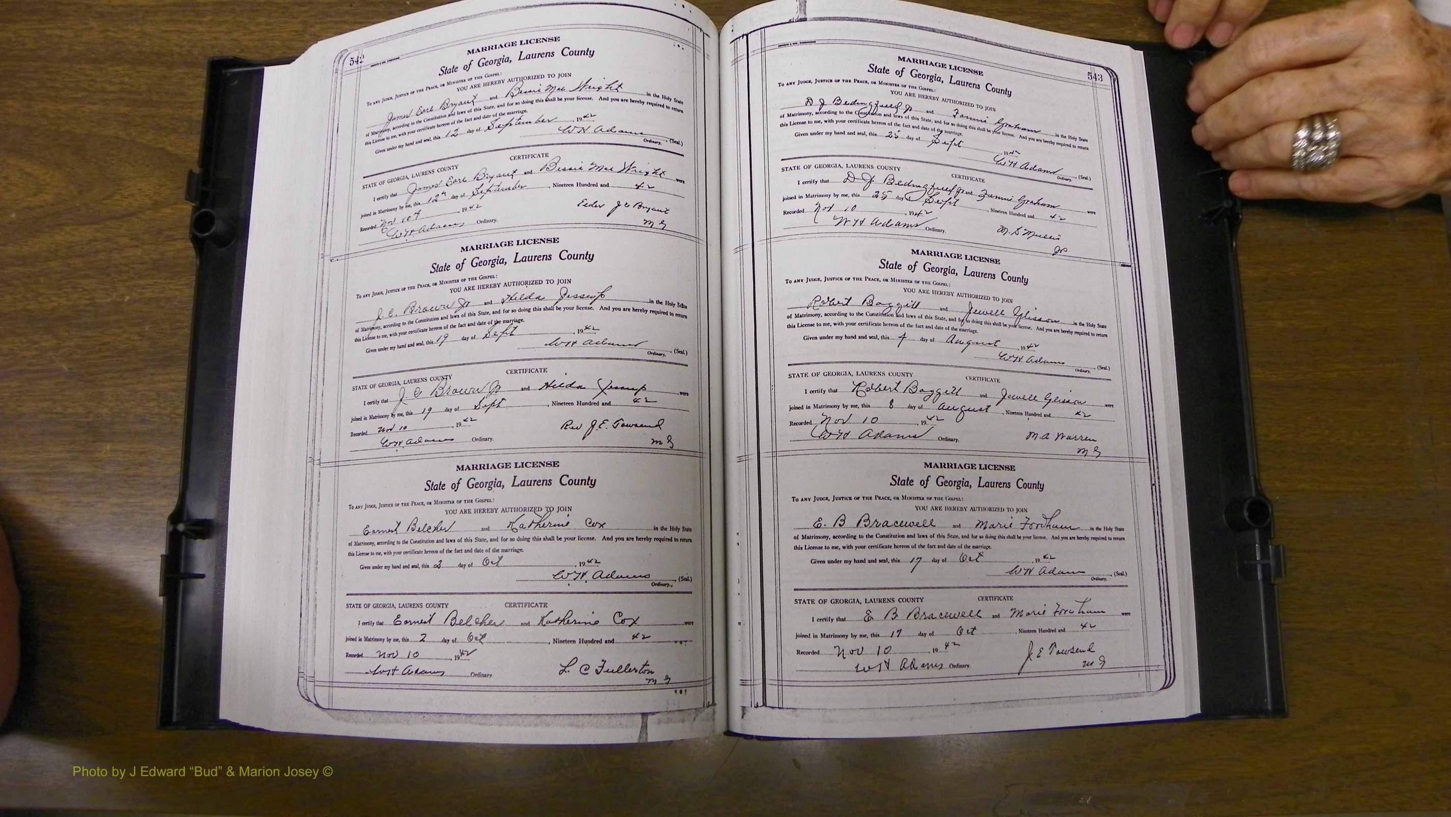 Laurens Co, GA, Marriages Book U, 1934 - 1944, White, P 542-543.JPG