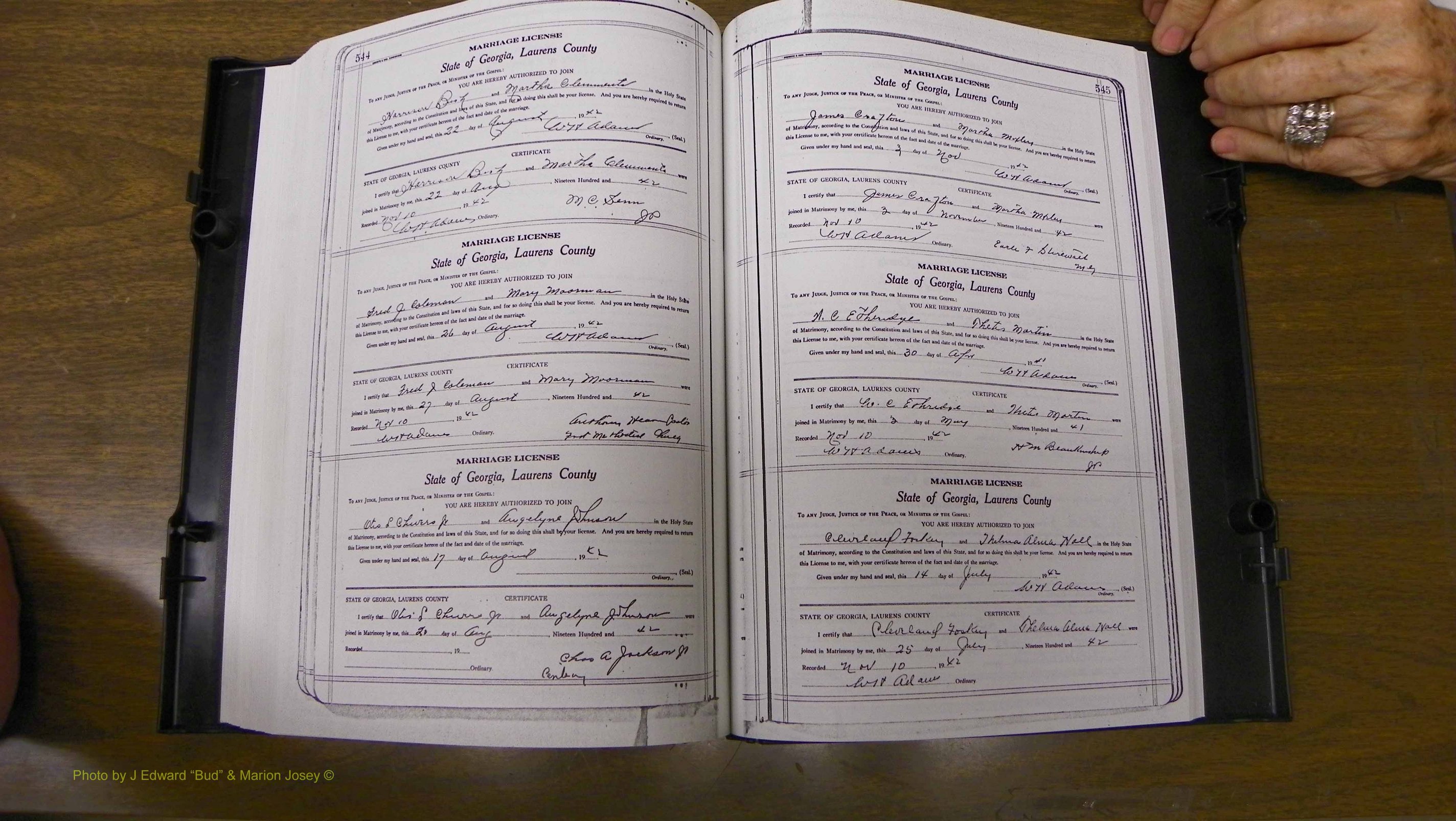 Laurens Co, GA, Marriages Book U, 1934 - 1944, White, P 544-545.JPG