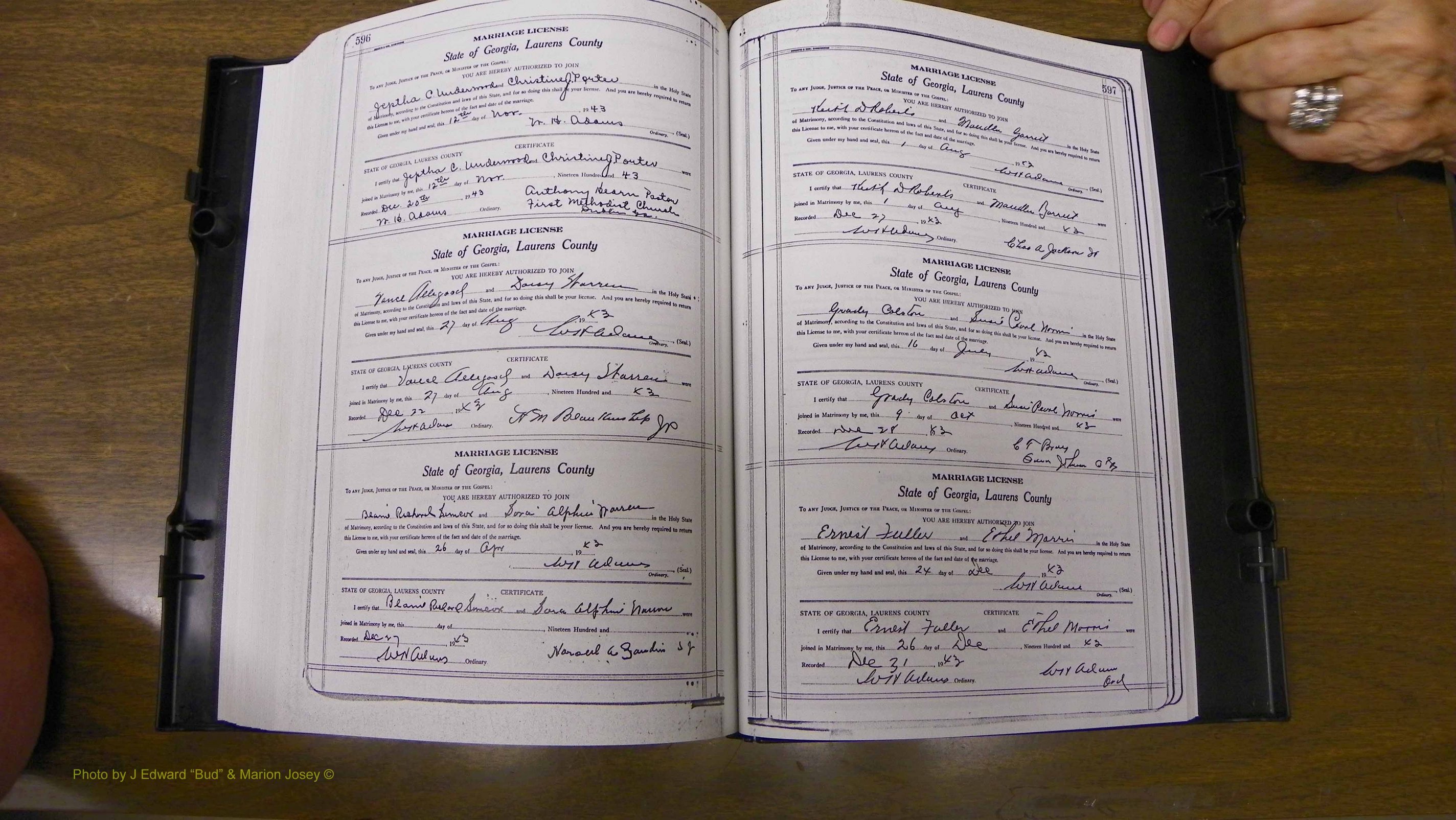Laurens Co, GA, Marriages Book U, 1934 - 1944, White, P 596-597.JPG
