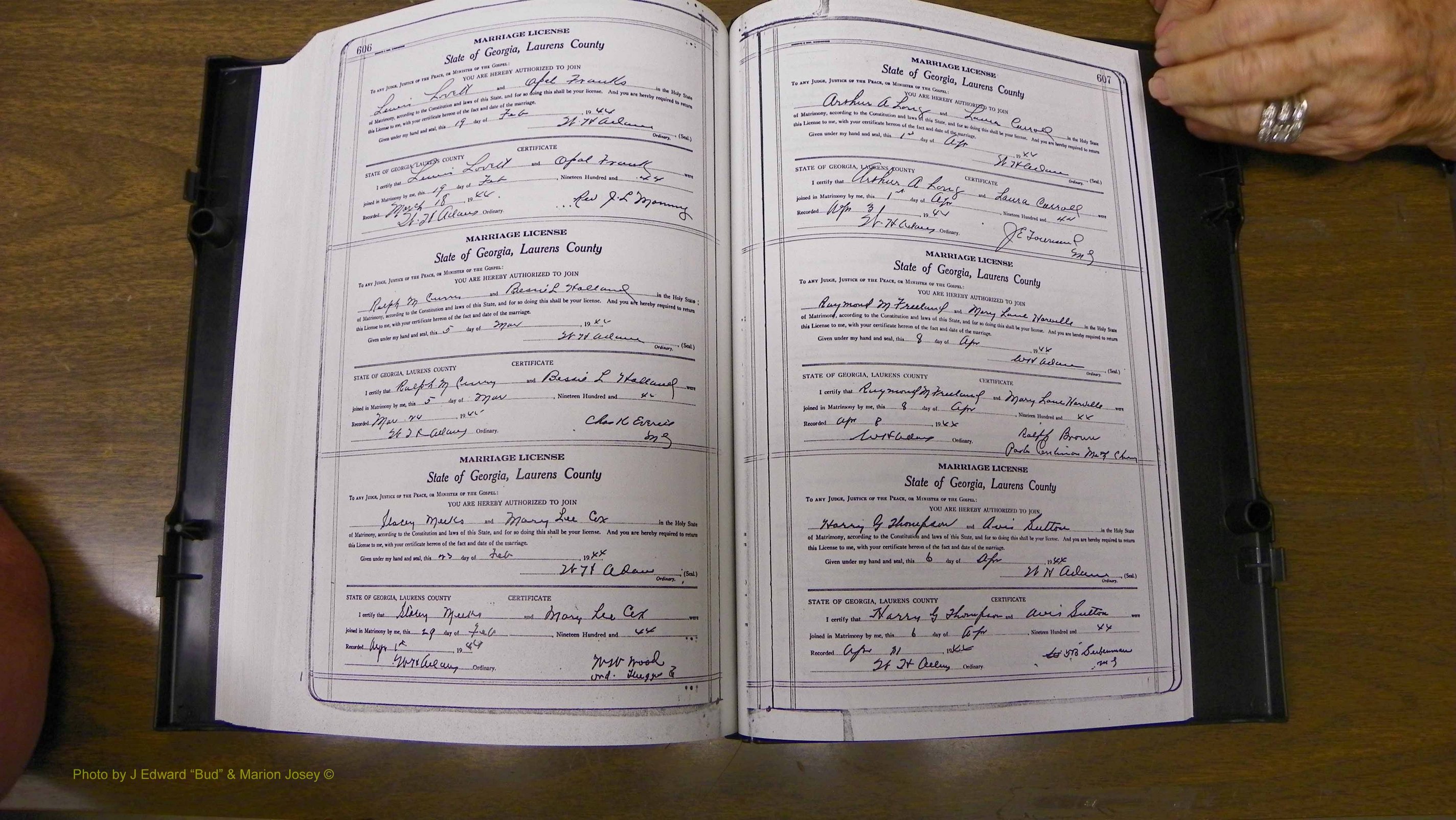 Laurens Co, GA, Marriages Book U, 1934 - 1944, White, P 606-607.JPG
