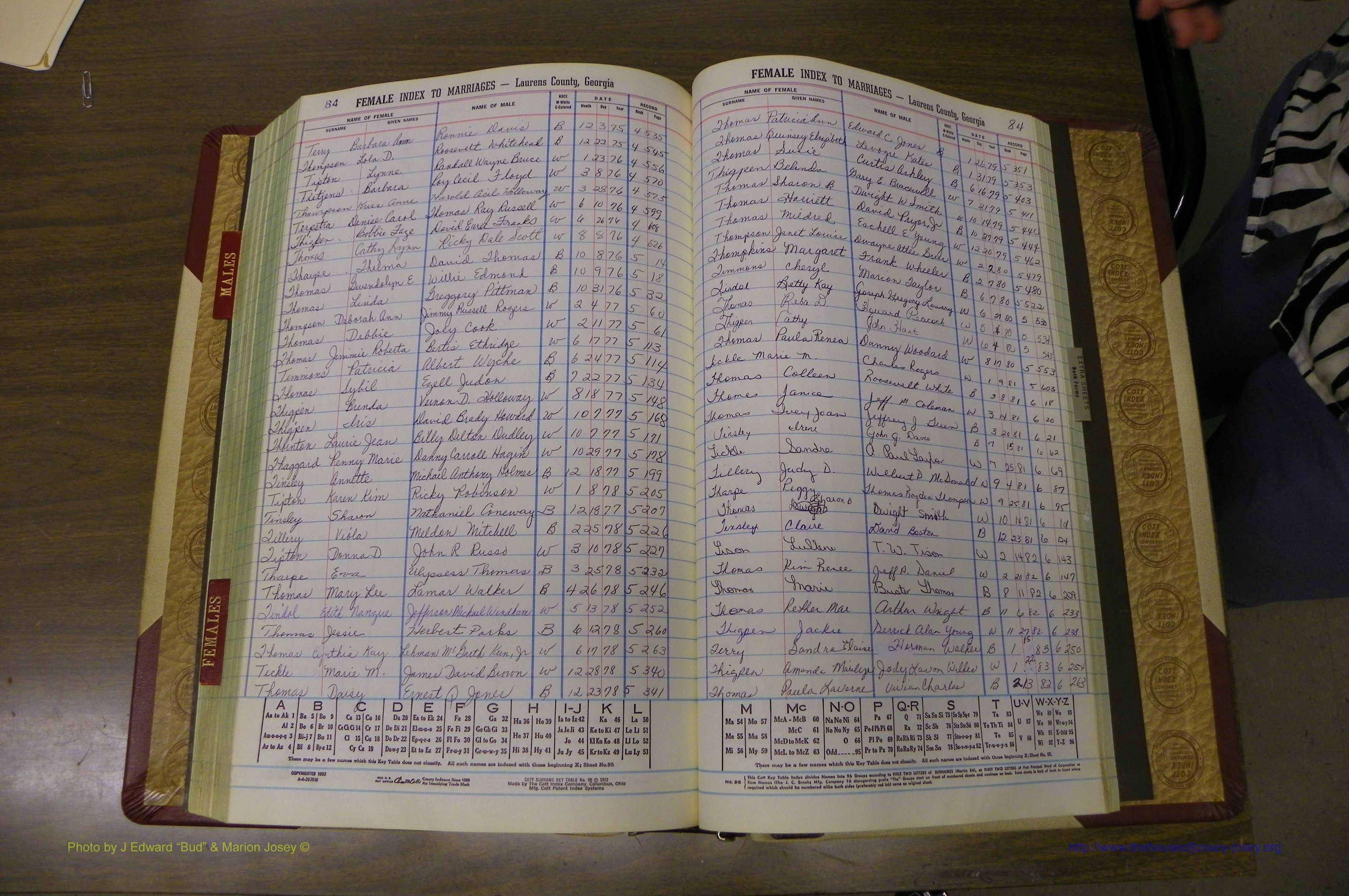 Laurens Co, GA, Marriage Indes Male & Female,  1972 - 1985, Female T 3.JPG