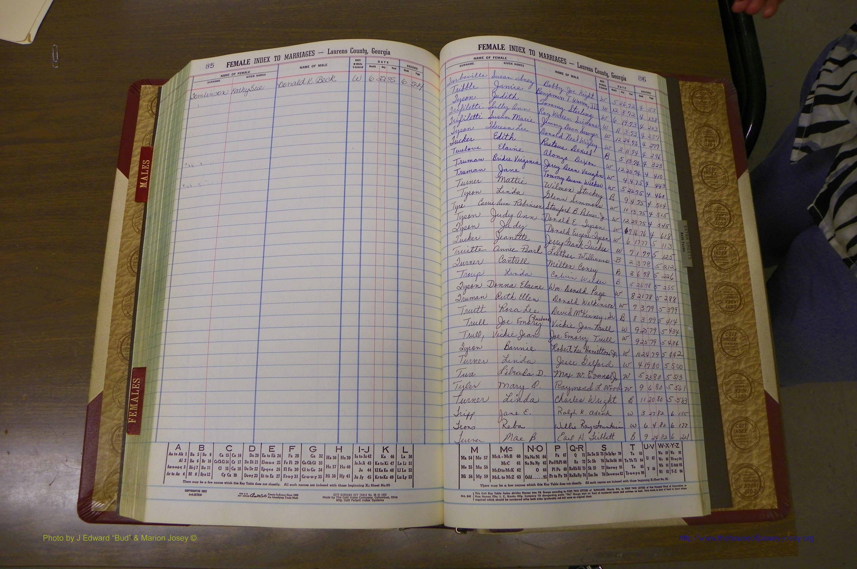 Laurens Co, GA, Marriage Indes Male & Female,  1972 - 1985, Female T 5.JPG