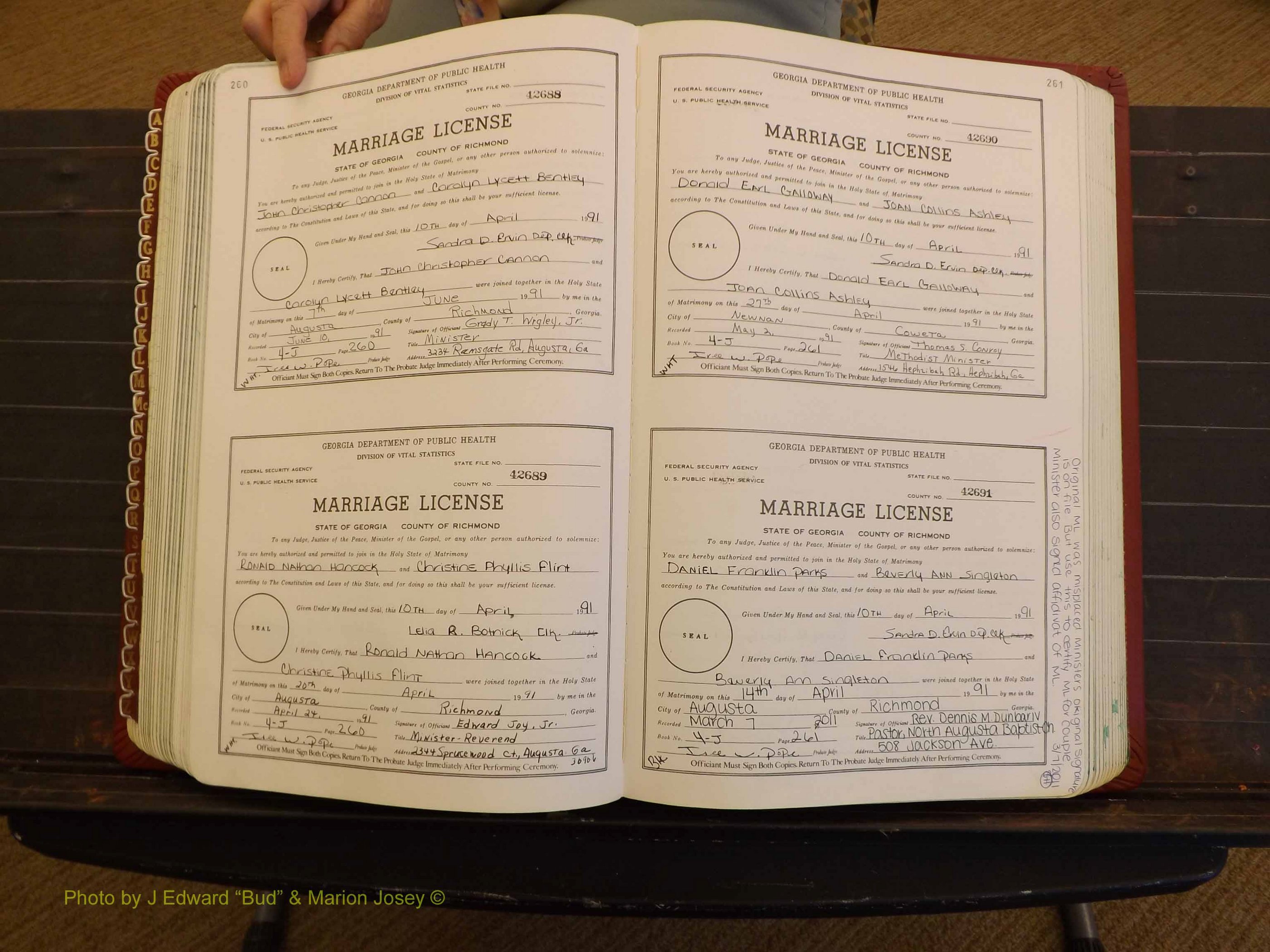 Richmond Marriages, 4J, 1990-1991 P 260-261.JPG