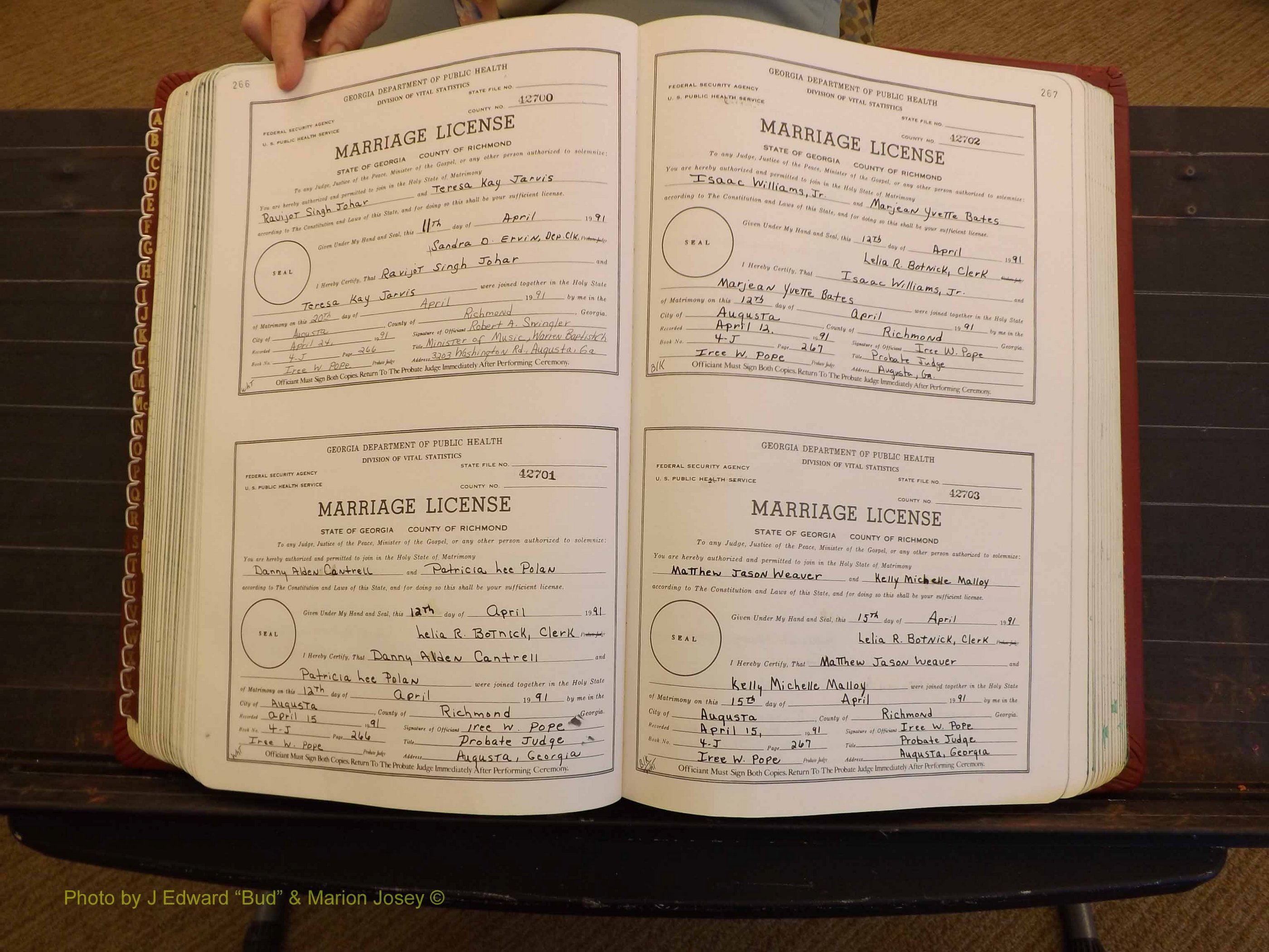 Richmond Marriages, 4J, 1990-1991 P 266-267.JPG