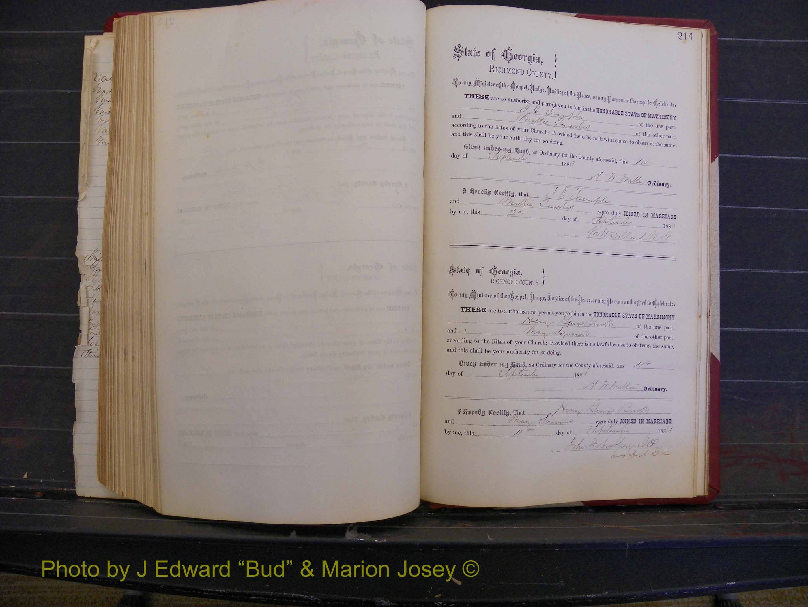 Richmond Marriages, Book M, 1880-1883 P 214.JPG
