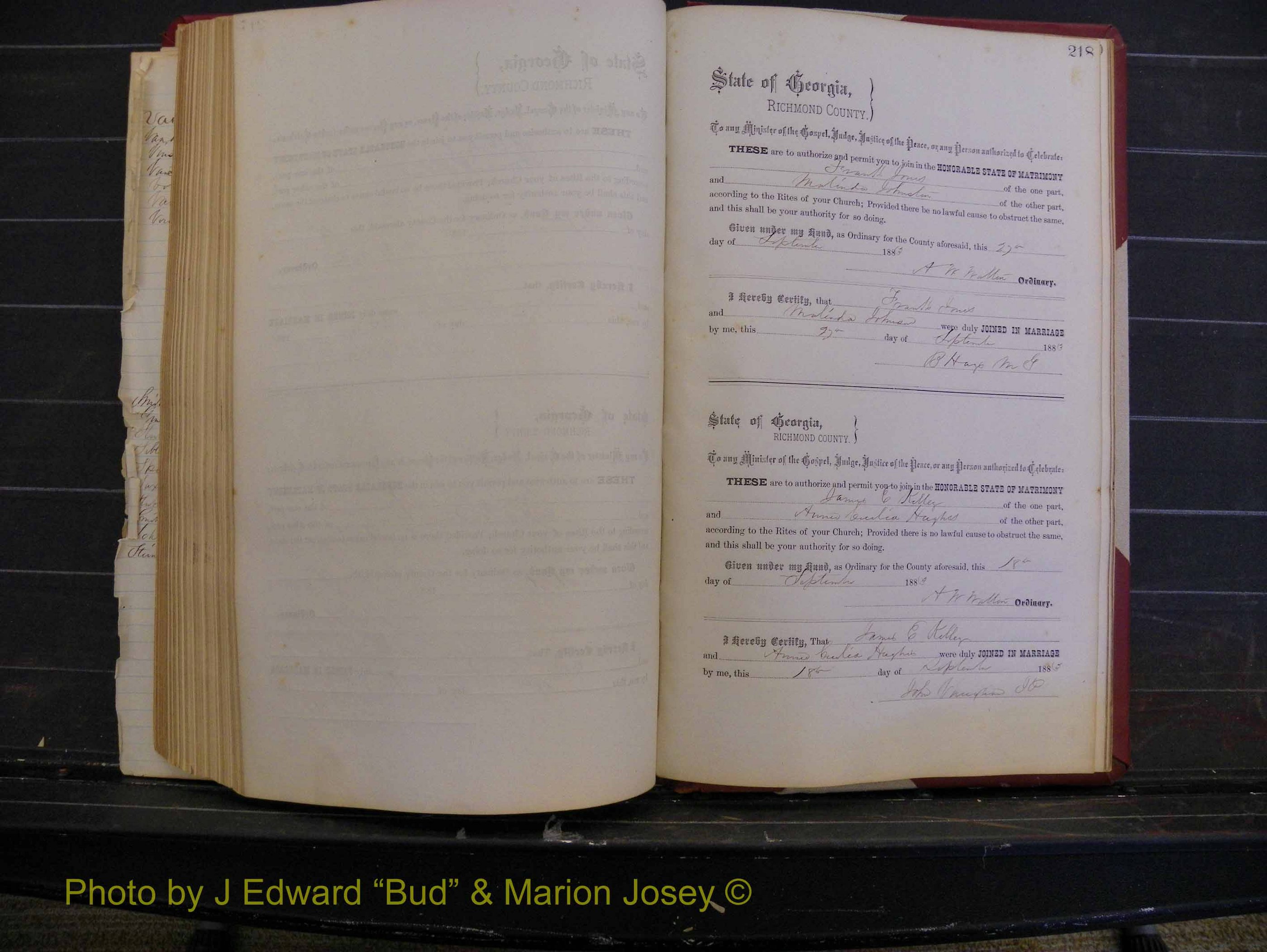 Richmond Marriages, Book M, 1880-1883 P 218.JPG