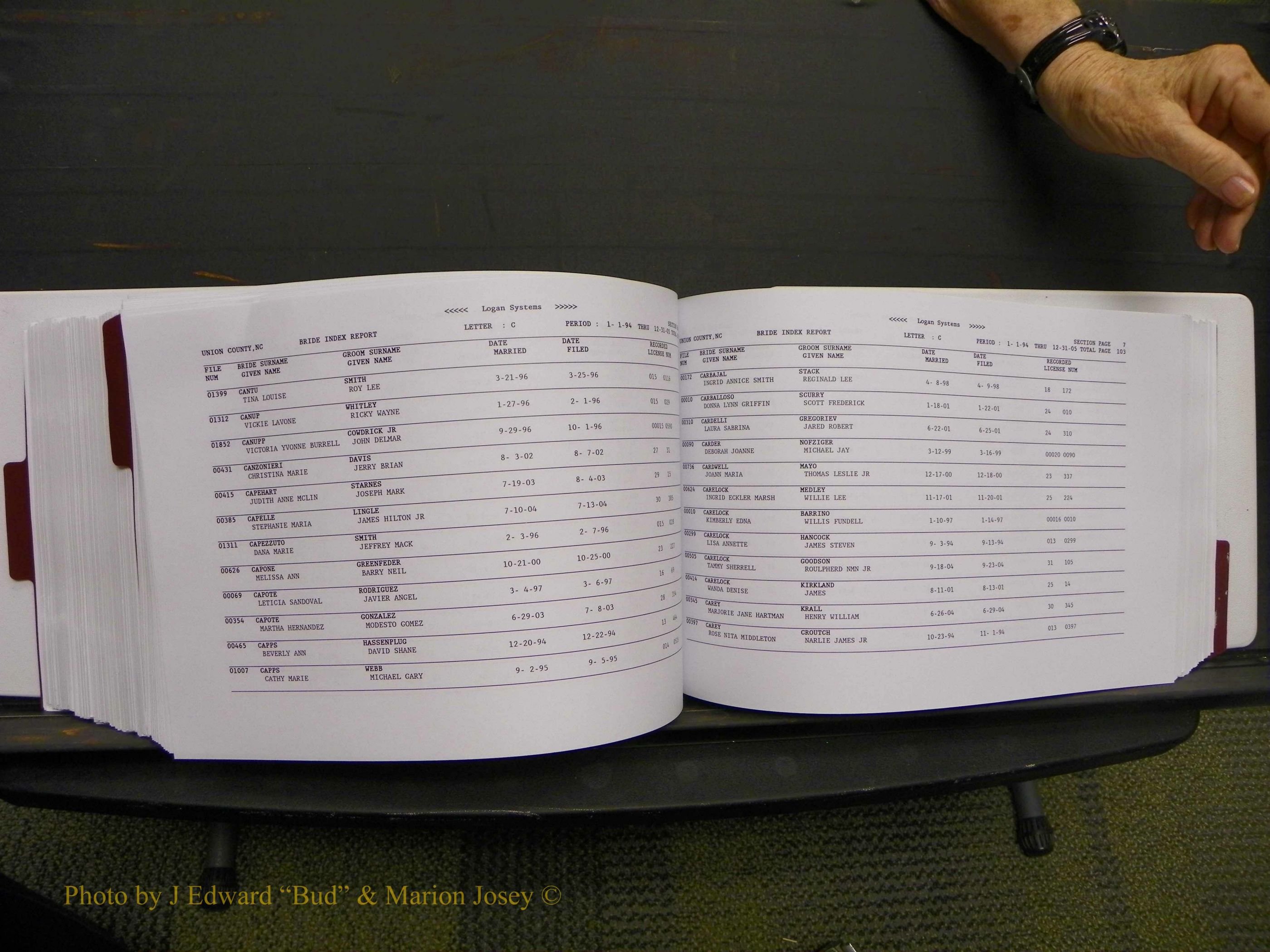Union Co, NC Marriages Male & Female Index, 1993-2005 (439).JPG