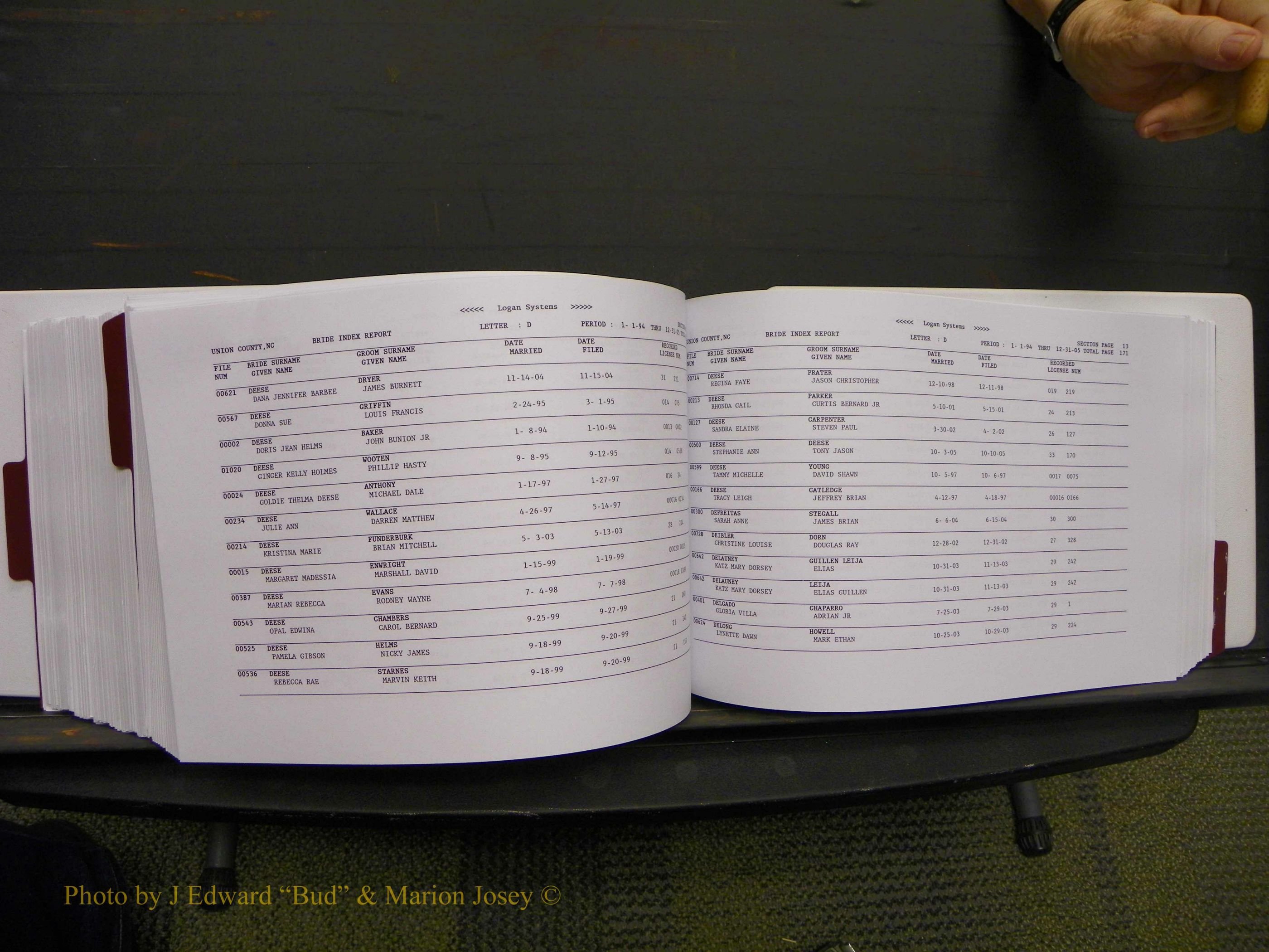 Union Co, NC Marriages Male & Female Index, 1993-2005 (473).JPG