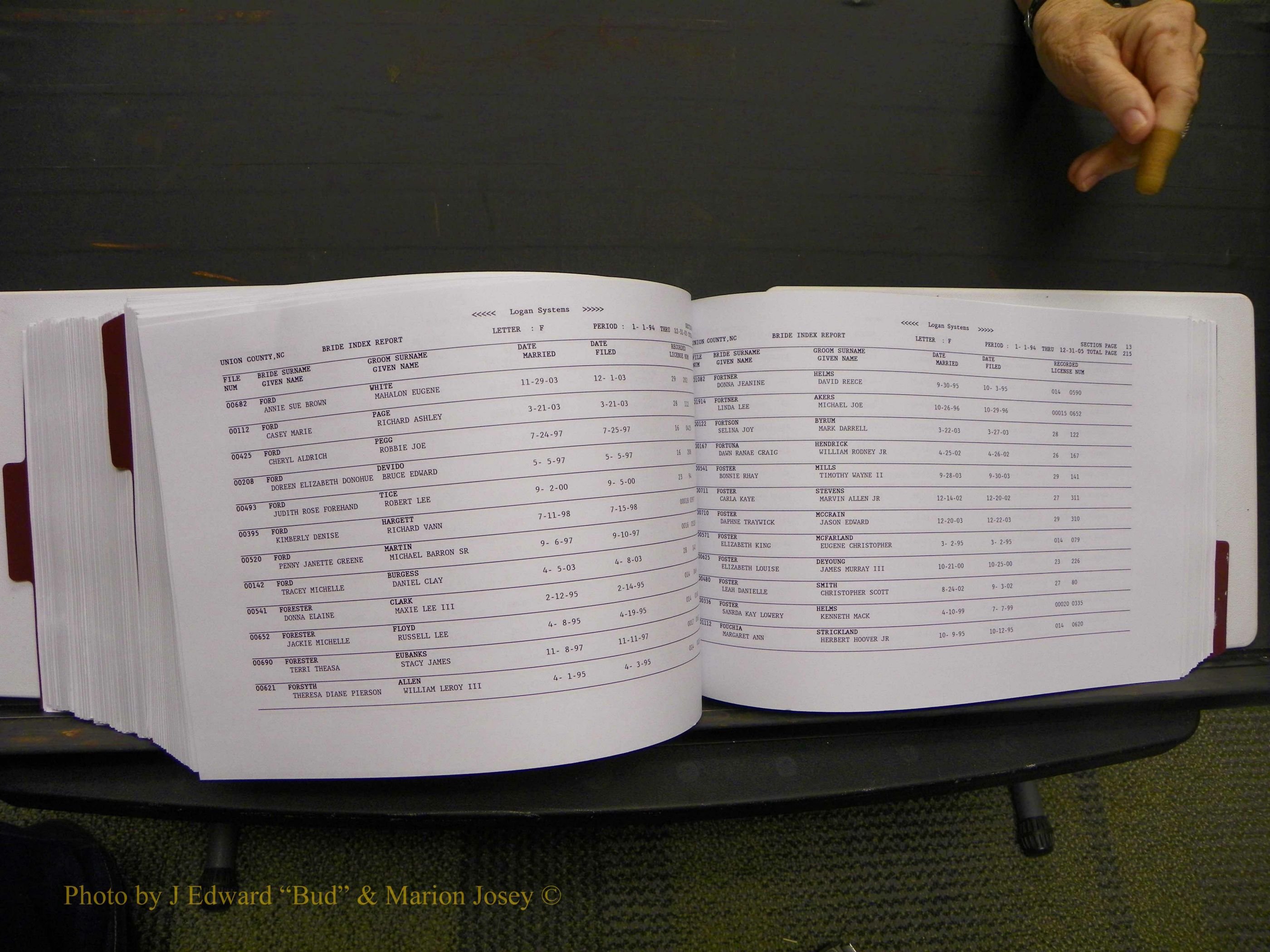 Union Co, NC Marriages Male & Female Index, 1993-2005 (494).JPG