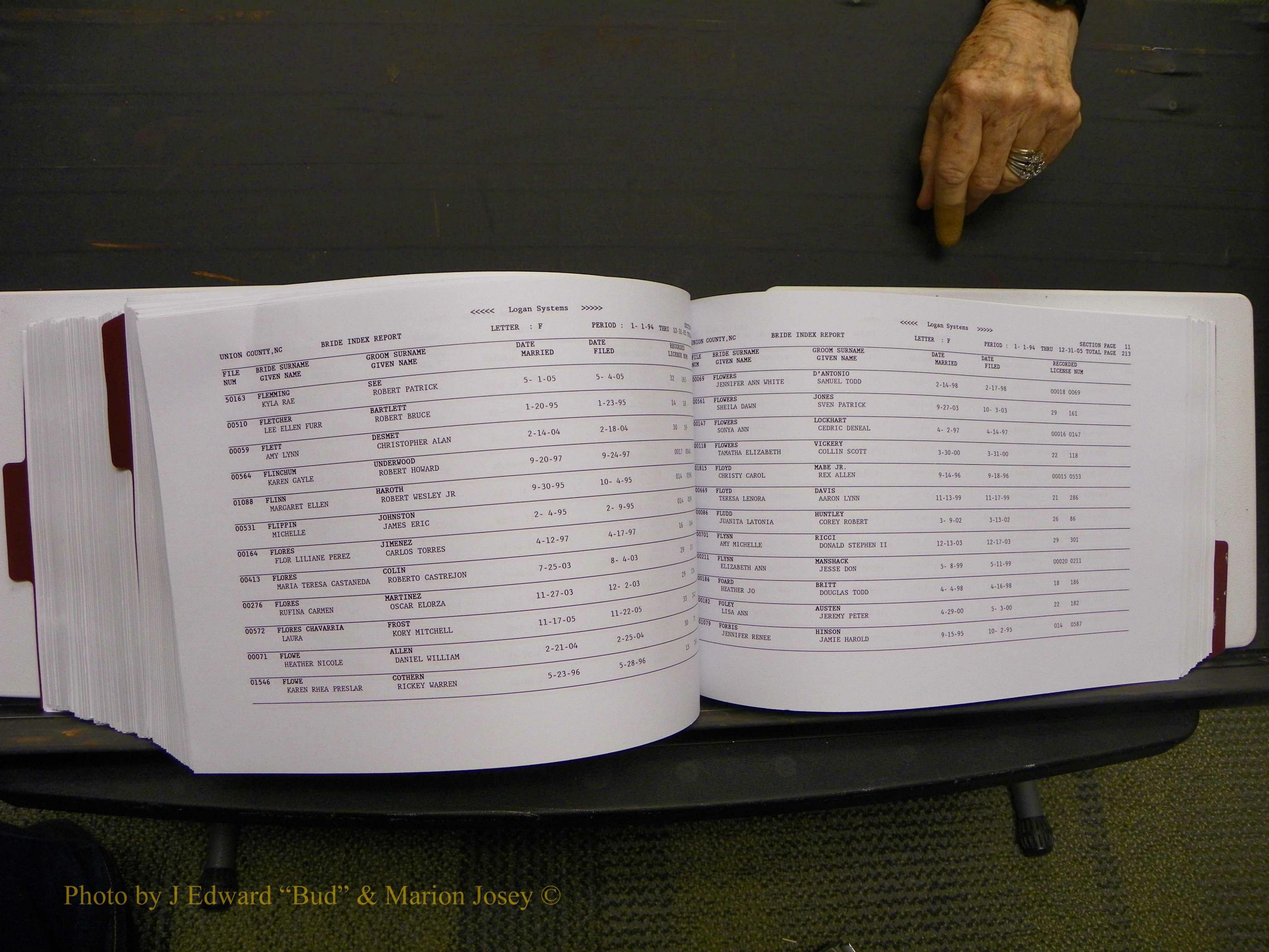 Union Co, NC Marriages Male & Female Index, 1993-2005 (495).JPG