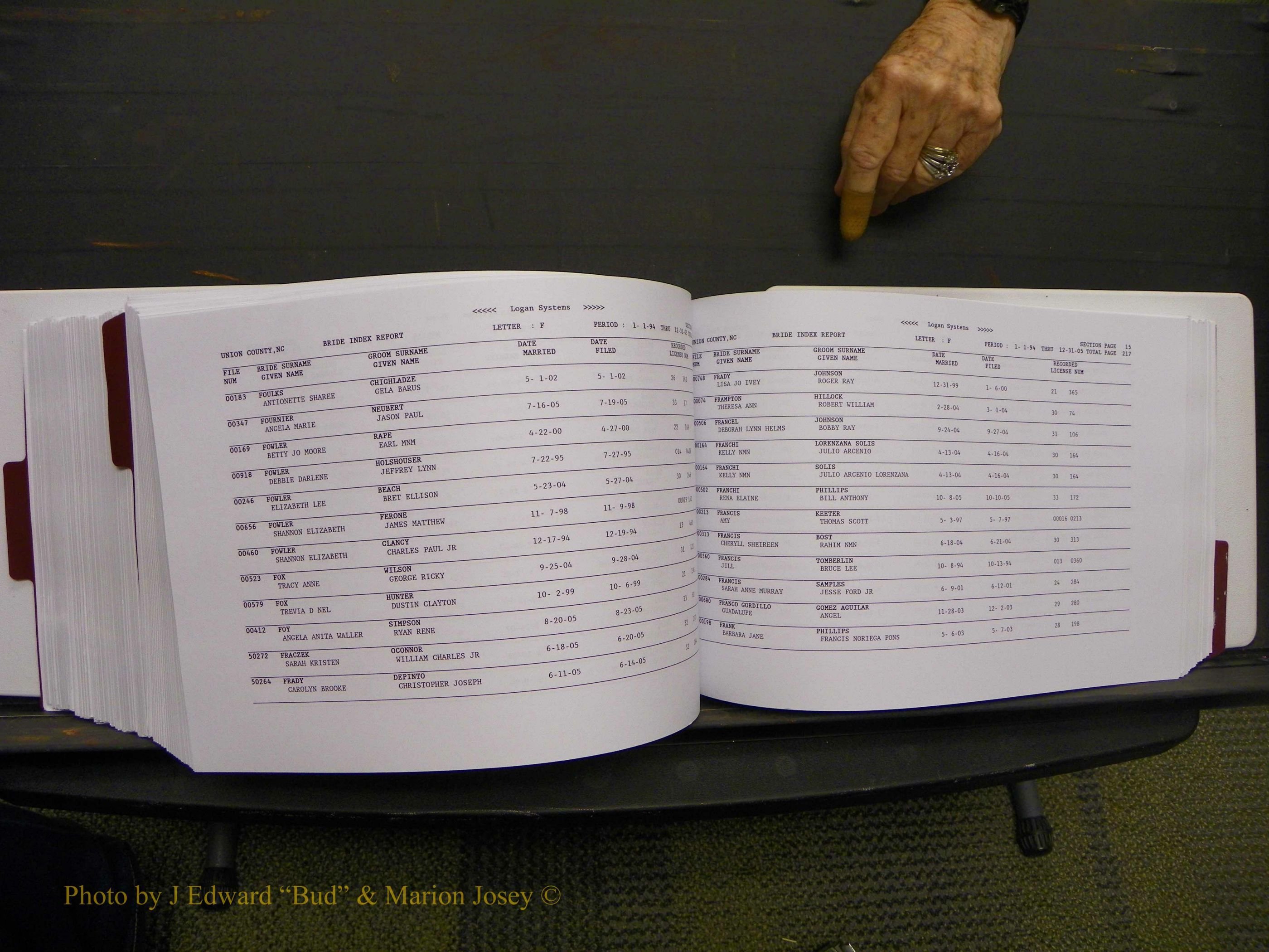 Union Co, NC Marriages Male & Female Index, 1993-2005 (496).JPG