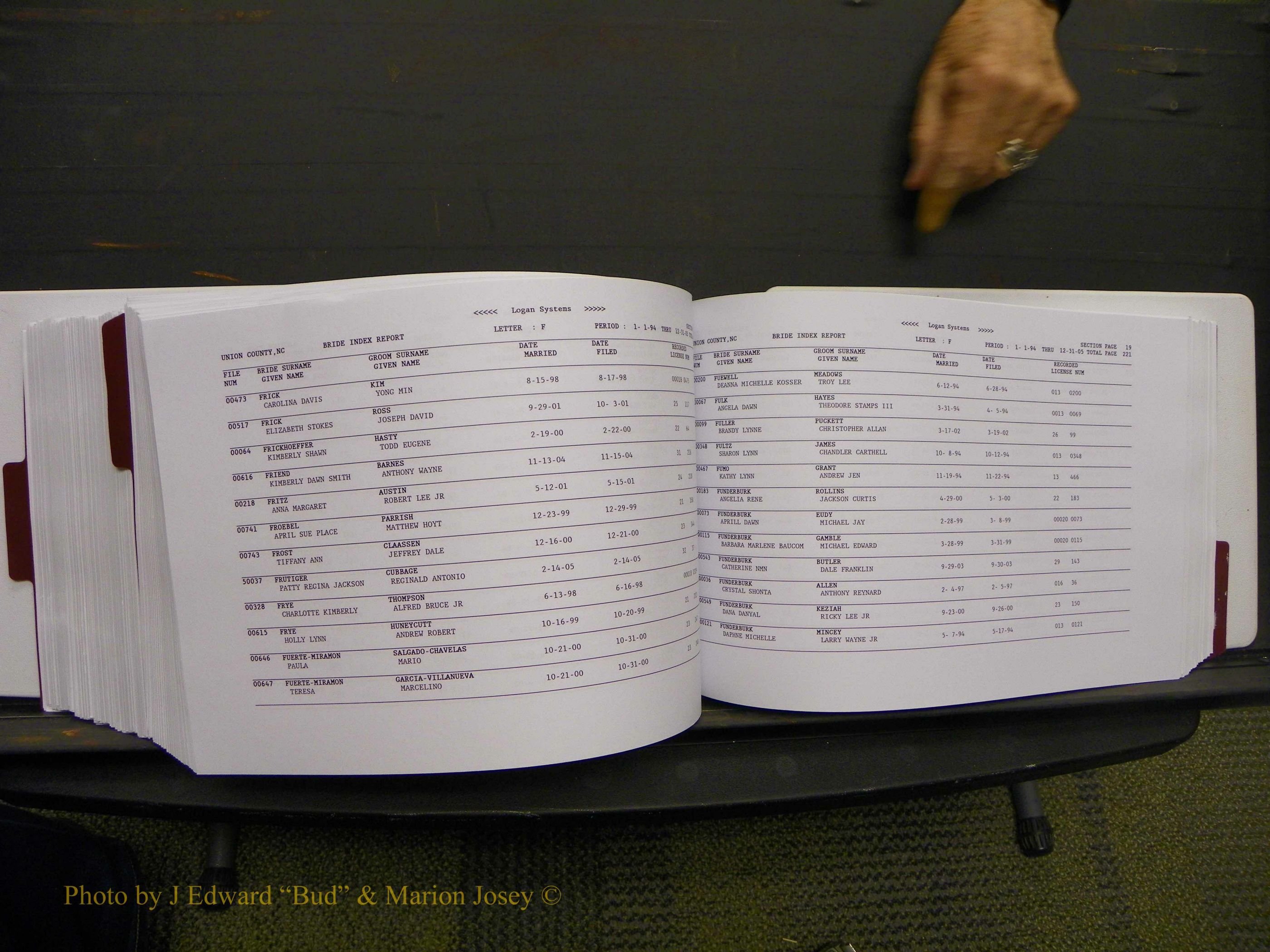 Union Co, NC Marriages Male & Female Index, 1993-2005 (499).JPG